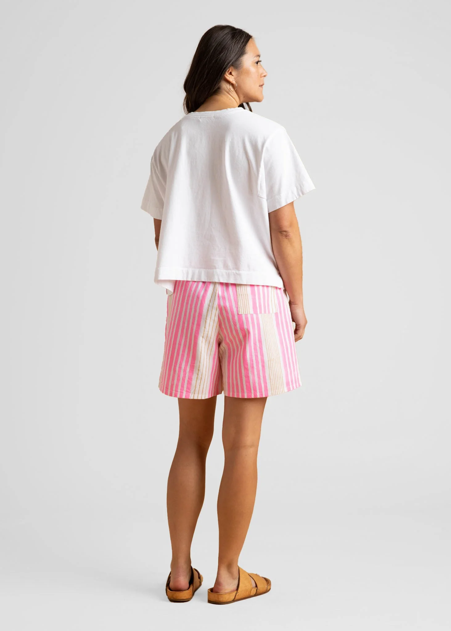 Shore Shorts - Mixed Up Stripe - Baked Clay & Neon Pink - Image 4