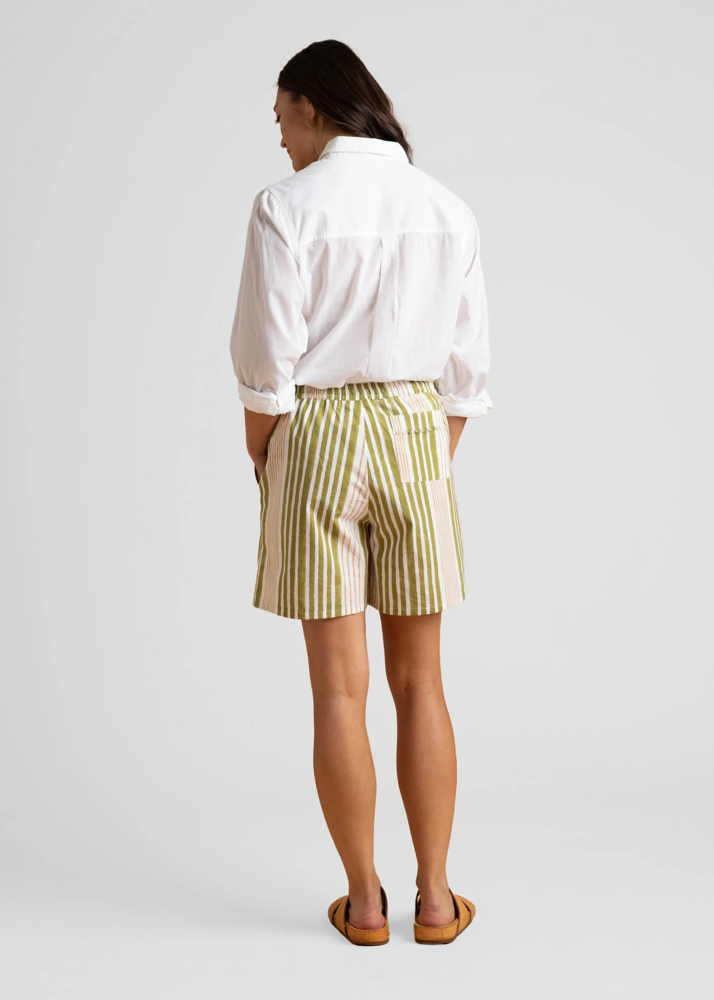 Shore Shorts - Mixed Up Stripe - Baked Clay & Olive Oil - Image 4
