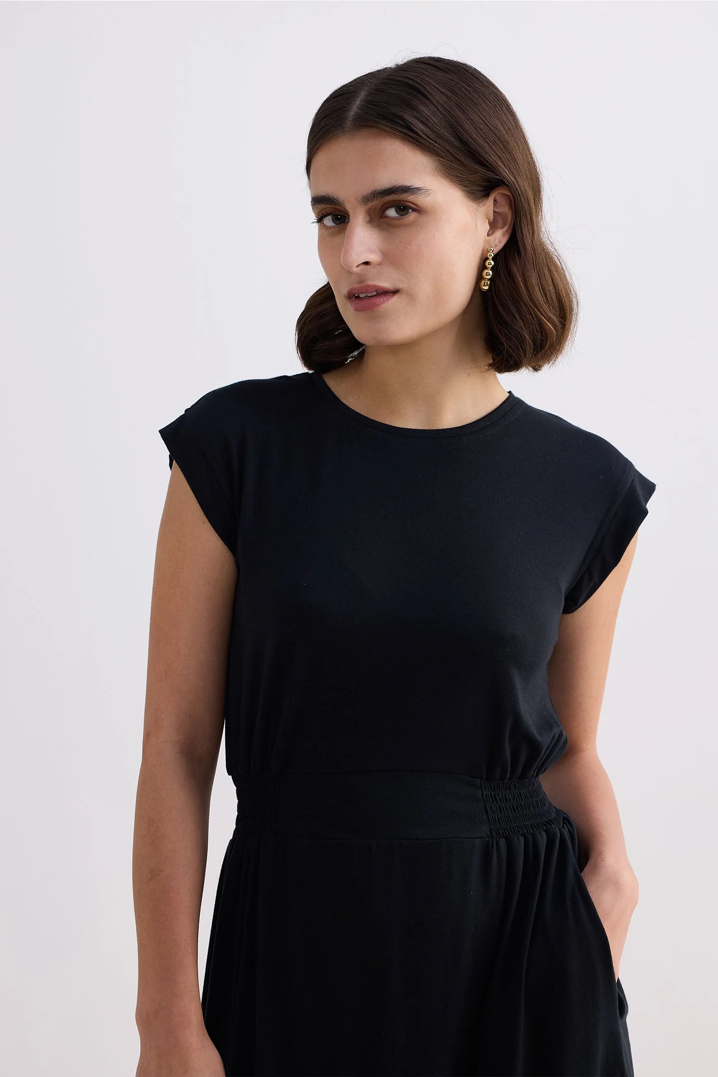 Short Dress With Smocking Side Detail in Black - Image 10