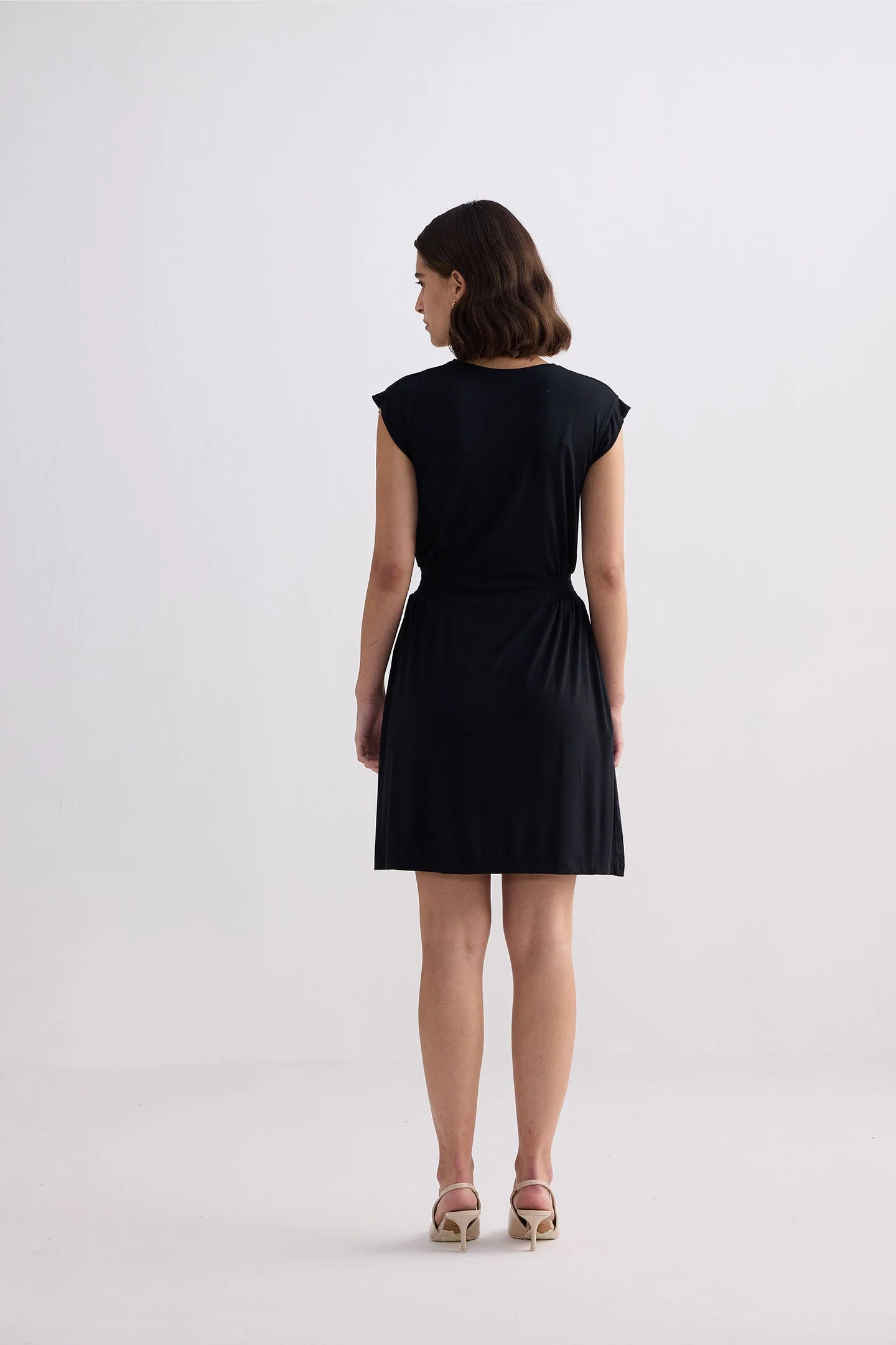 Short Dress With Smocking Side Detail in Black - Image 2