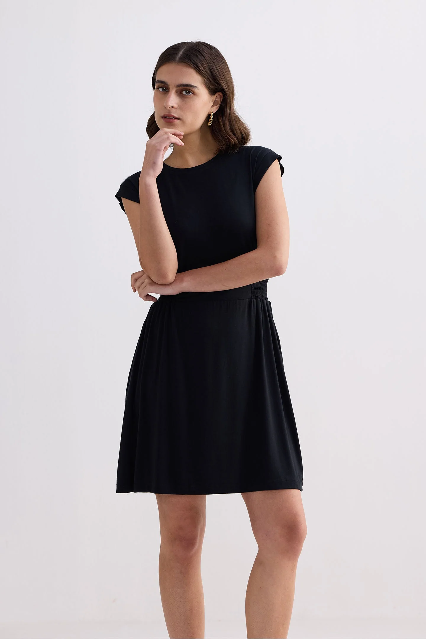 Short Dress With Smocking Side Detail in Black - Image 4