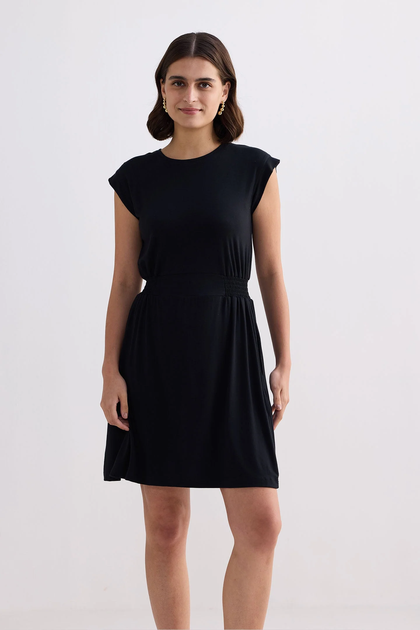 Short Dress With Smocking Side Detail in Black - Image 6
