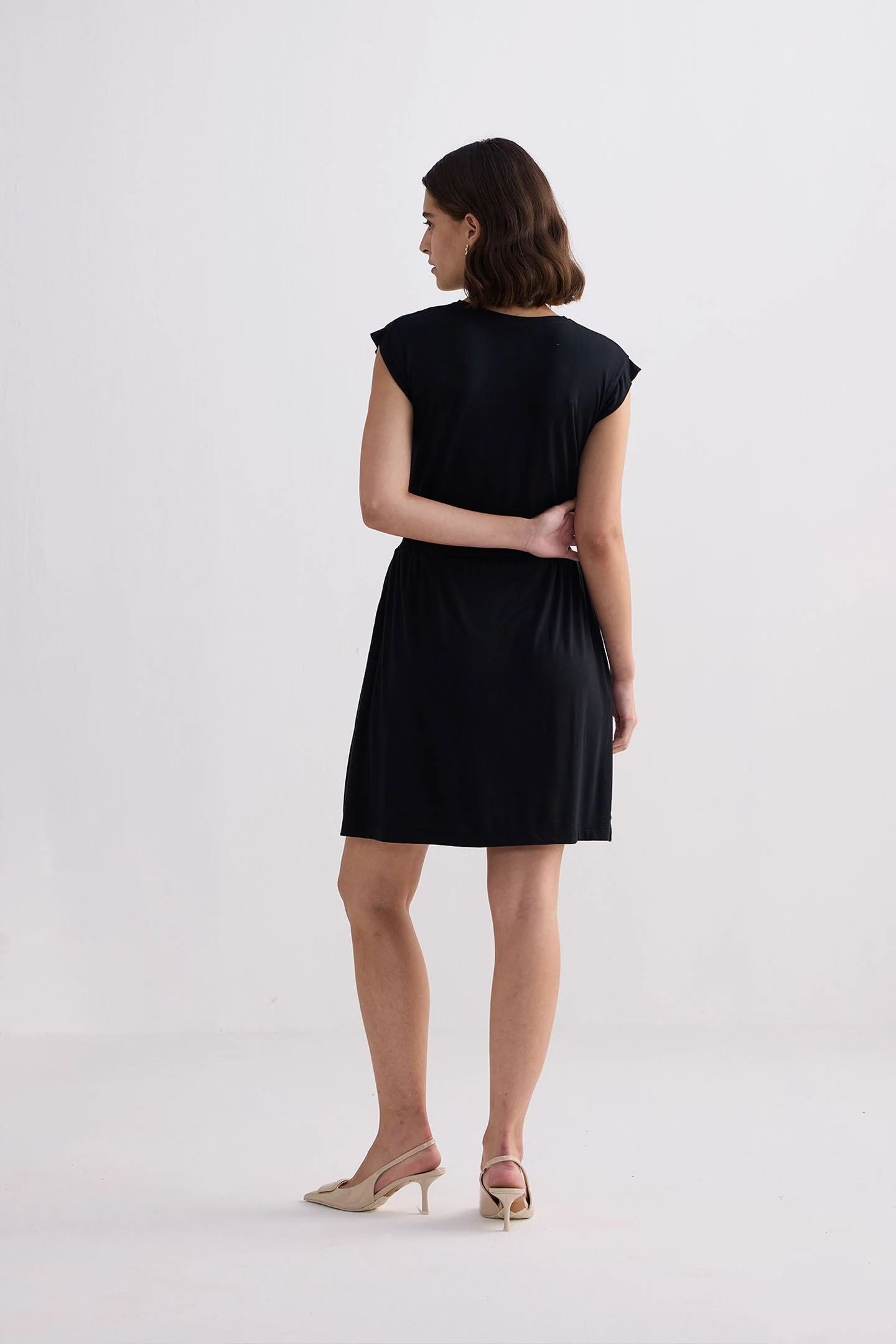 Short Dress With Smocking Side Detail in Black - Image 8