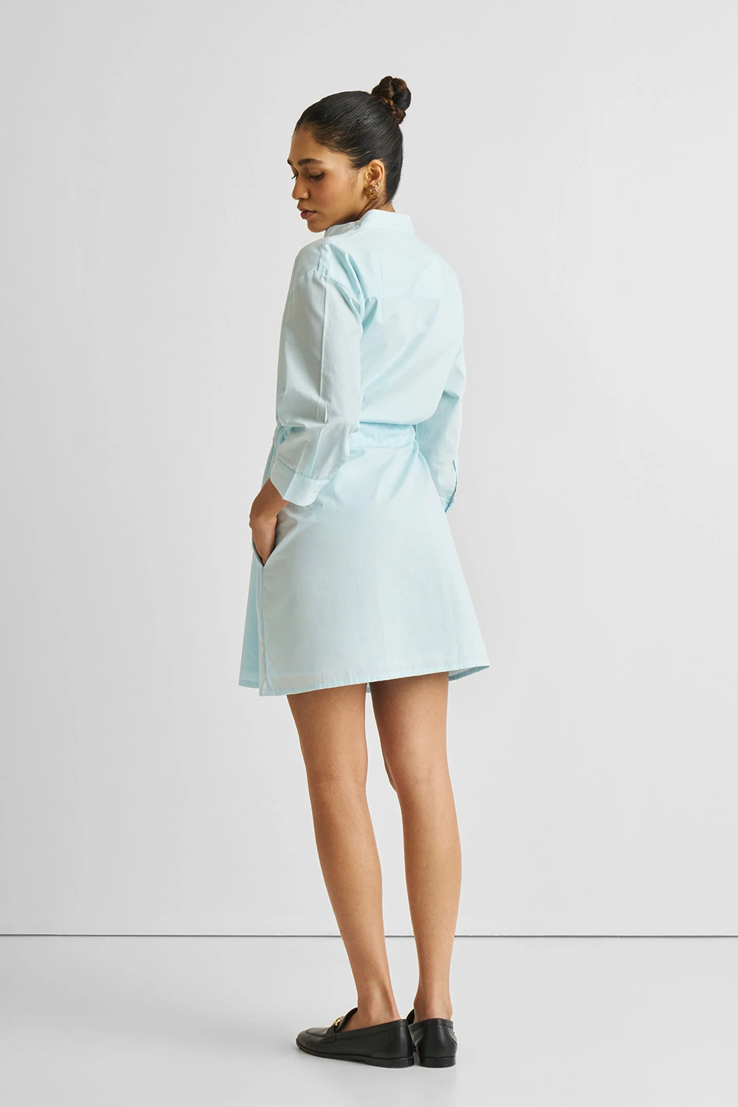 Short Tie Waist Dress in Summer Blue - Image 2