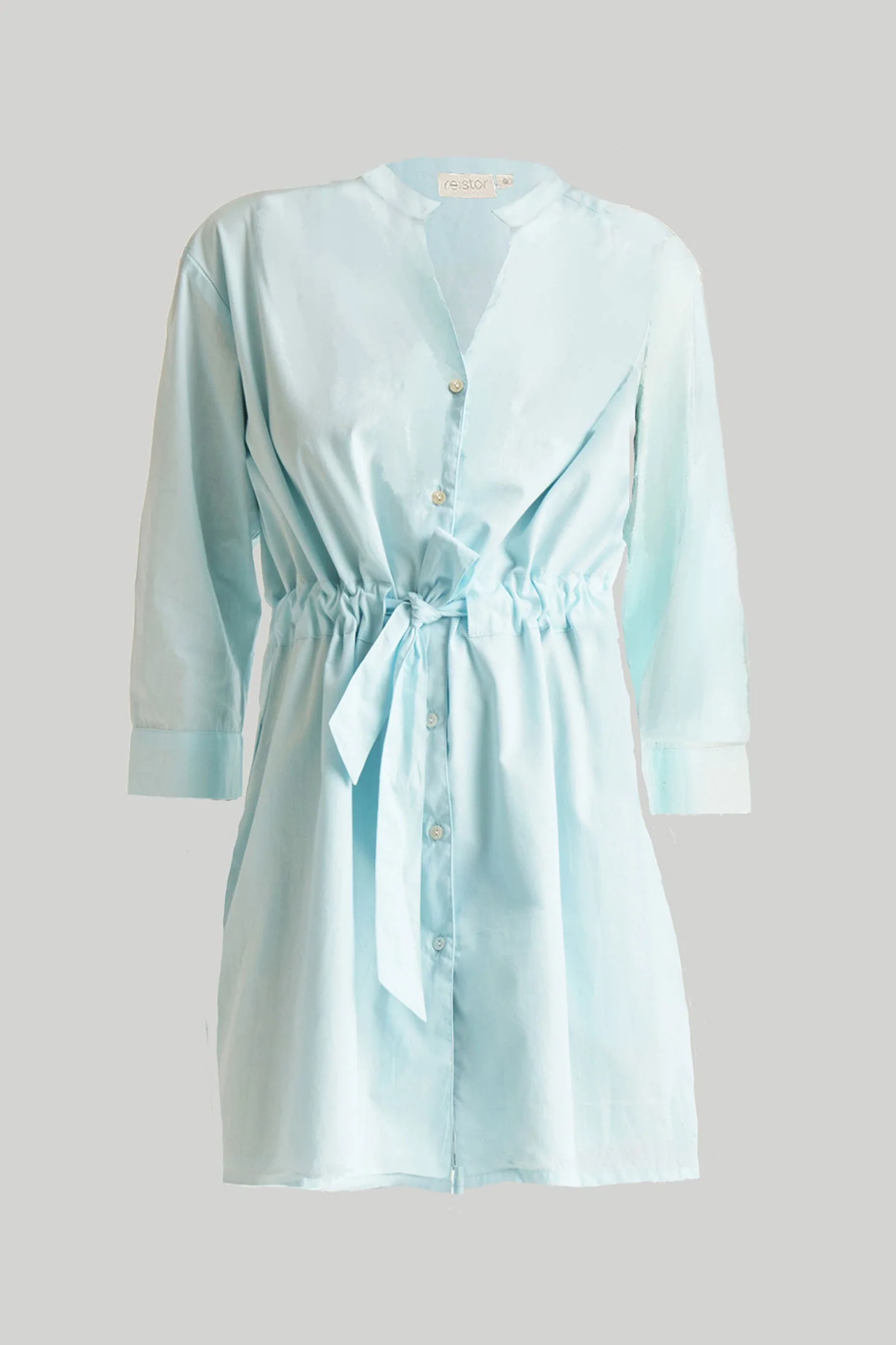 Short Tie Waist Dress in Summer Blue - Image 6
