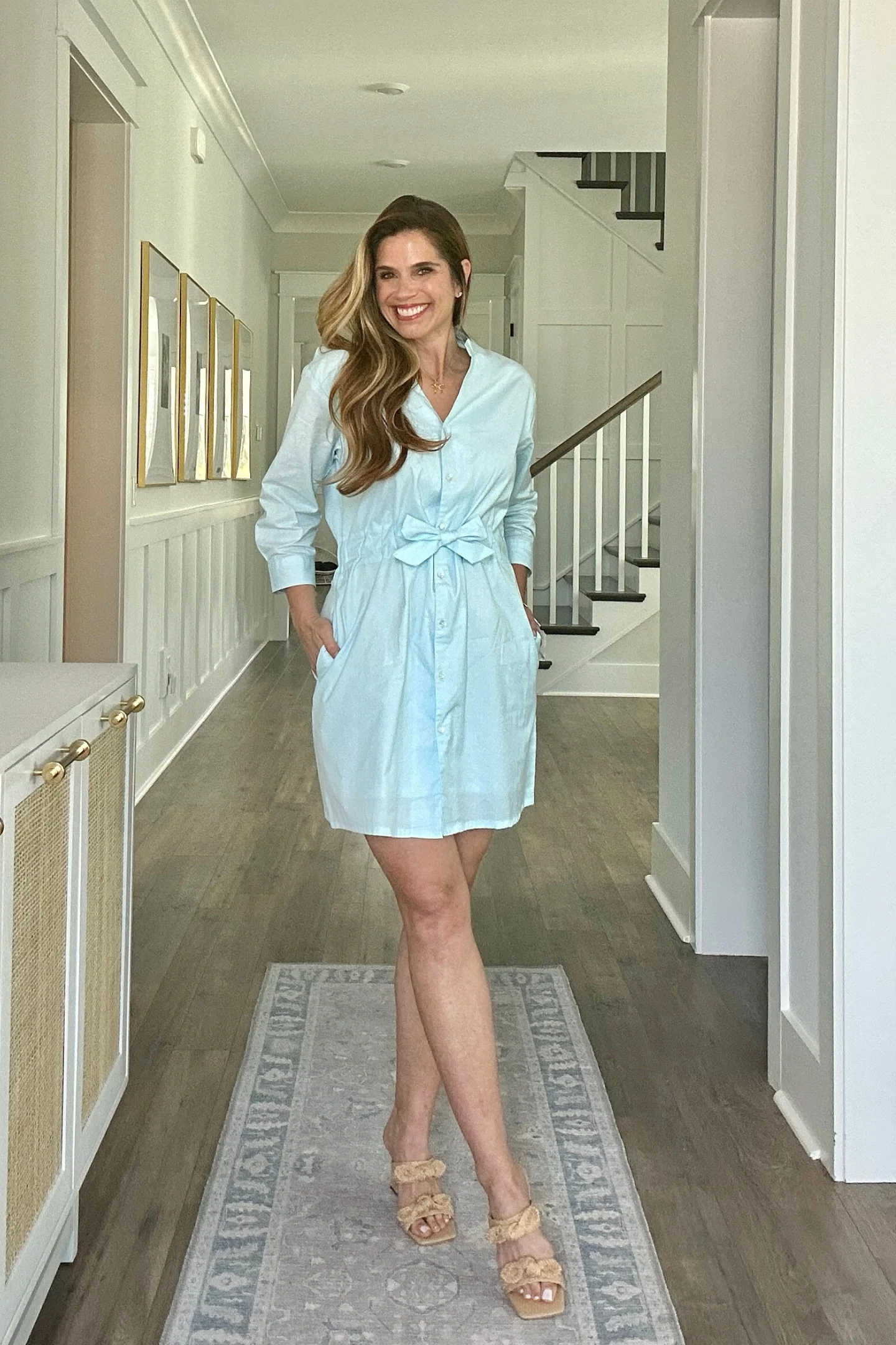 Short Tie Waist Dress in Summer Blue - Image 7