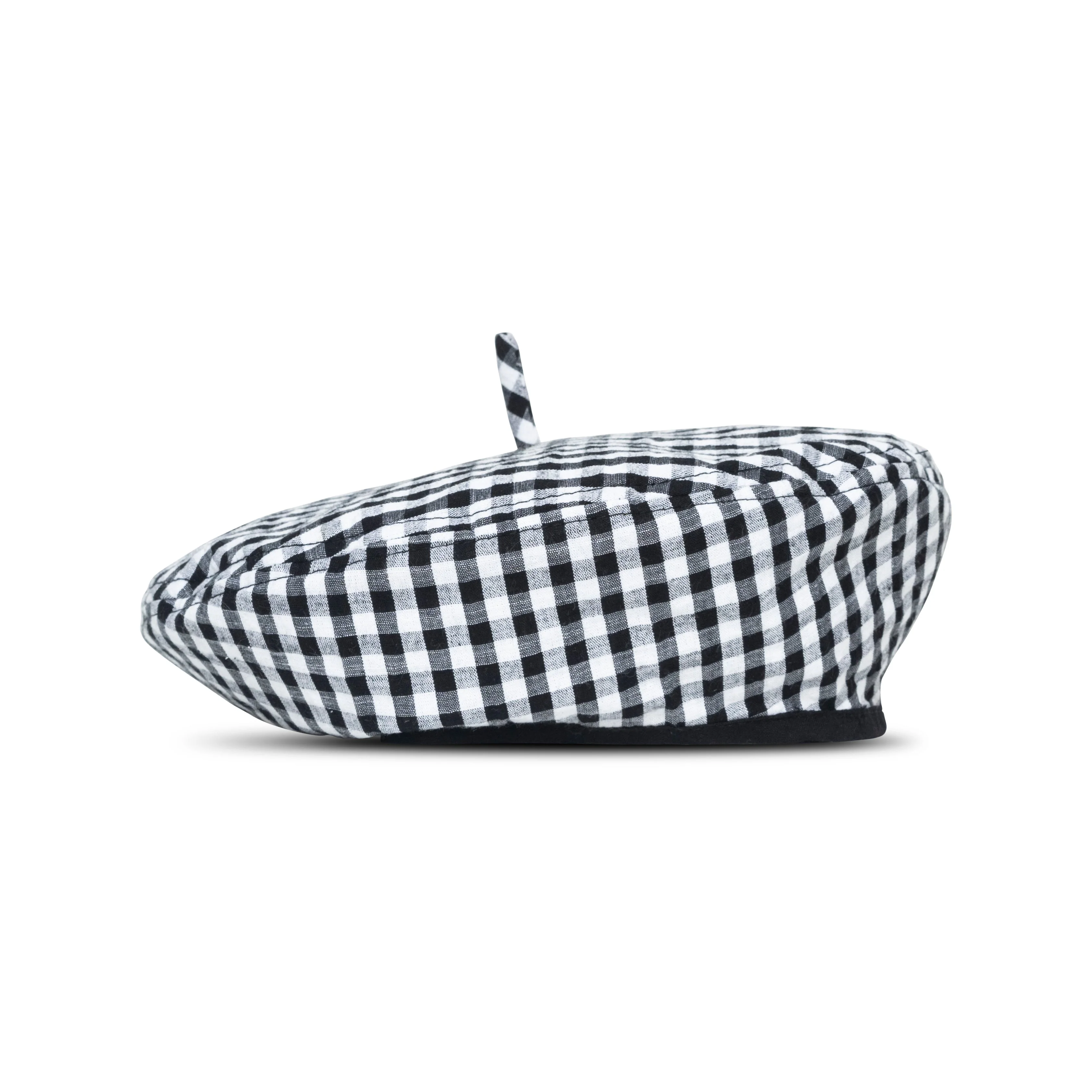SIMONE Gingham Beret Hat In Black - Image 2