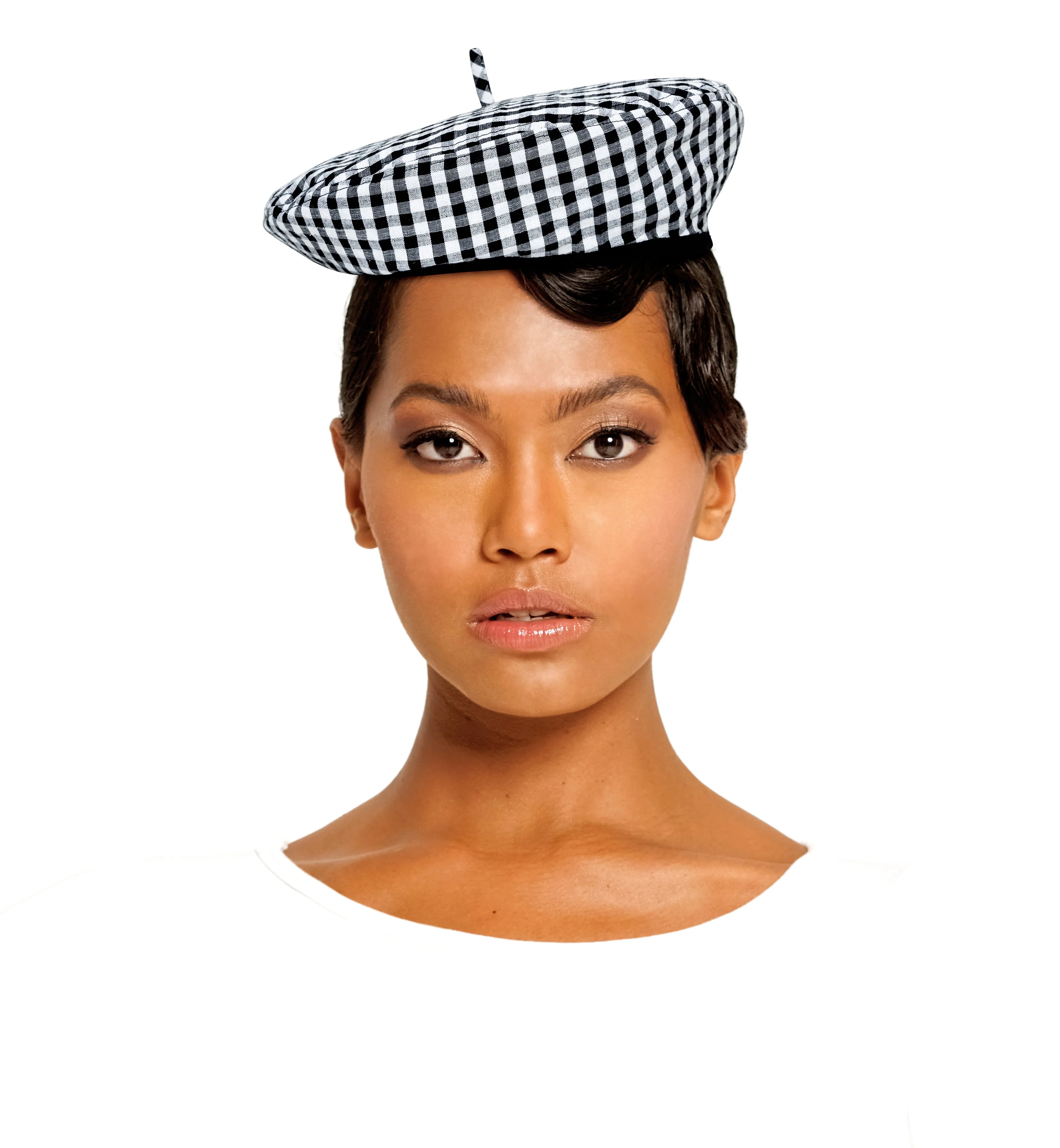 SIMONE Gingham Beret Hat In Black - Image 6