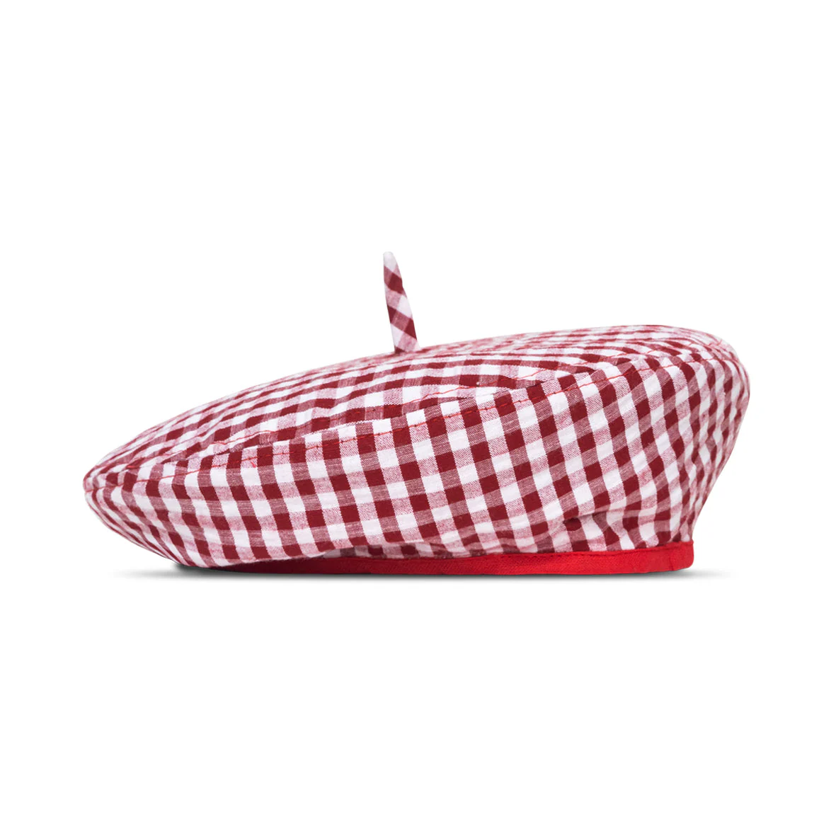 SIMONE Gingham Beret Hat In Red - Image 3