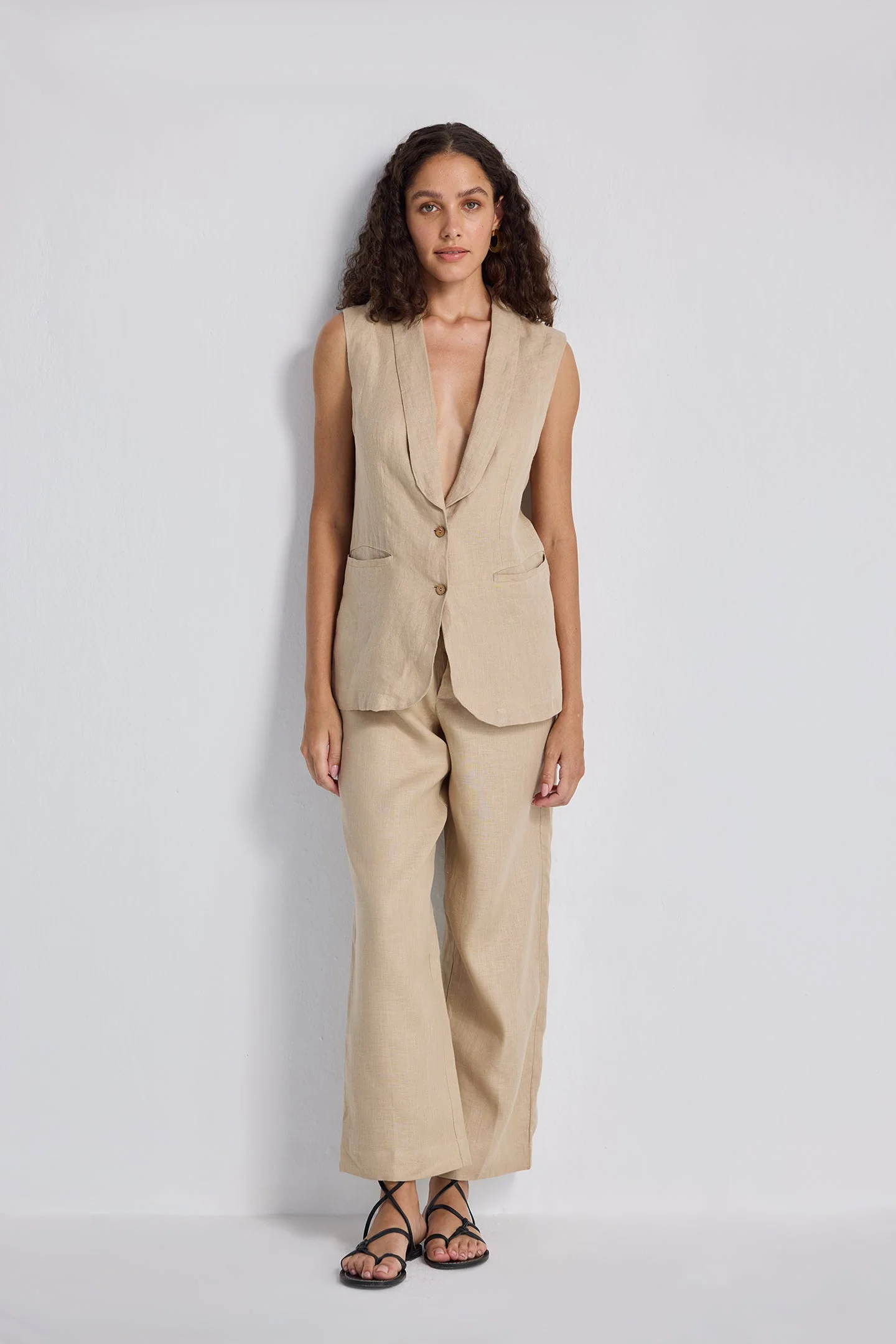 Sleeveless Hemp Jacket Set - Image 11