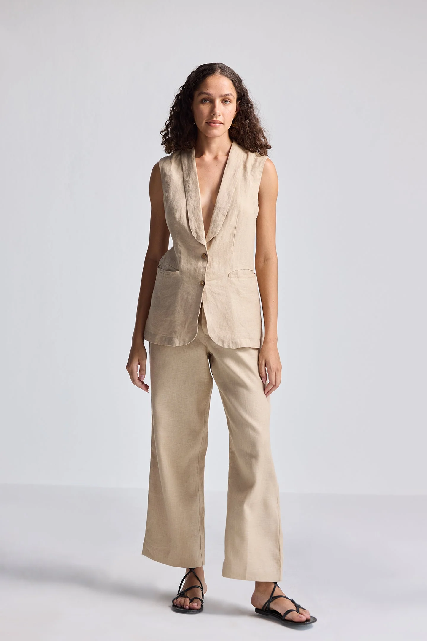 Sleeveless Hemp Jacket Set - Image 4