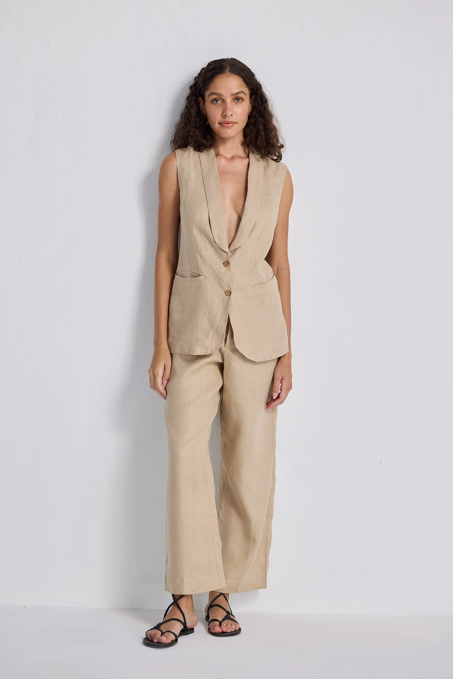 Sleeveless Hemp Jacket Set - Image 6