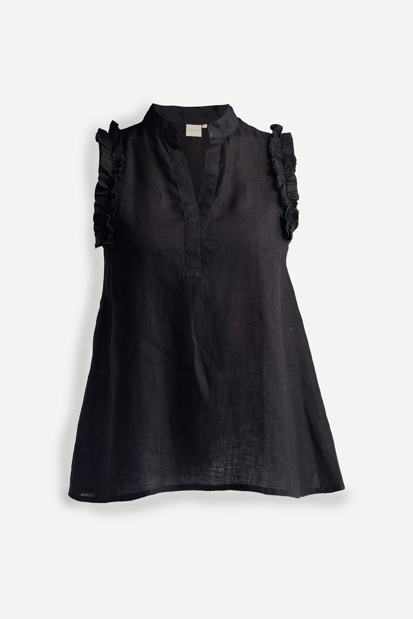 Sleeveless Hemp Top with Ruffles in Black - Image 7
