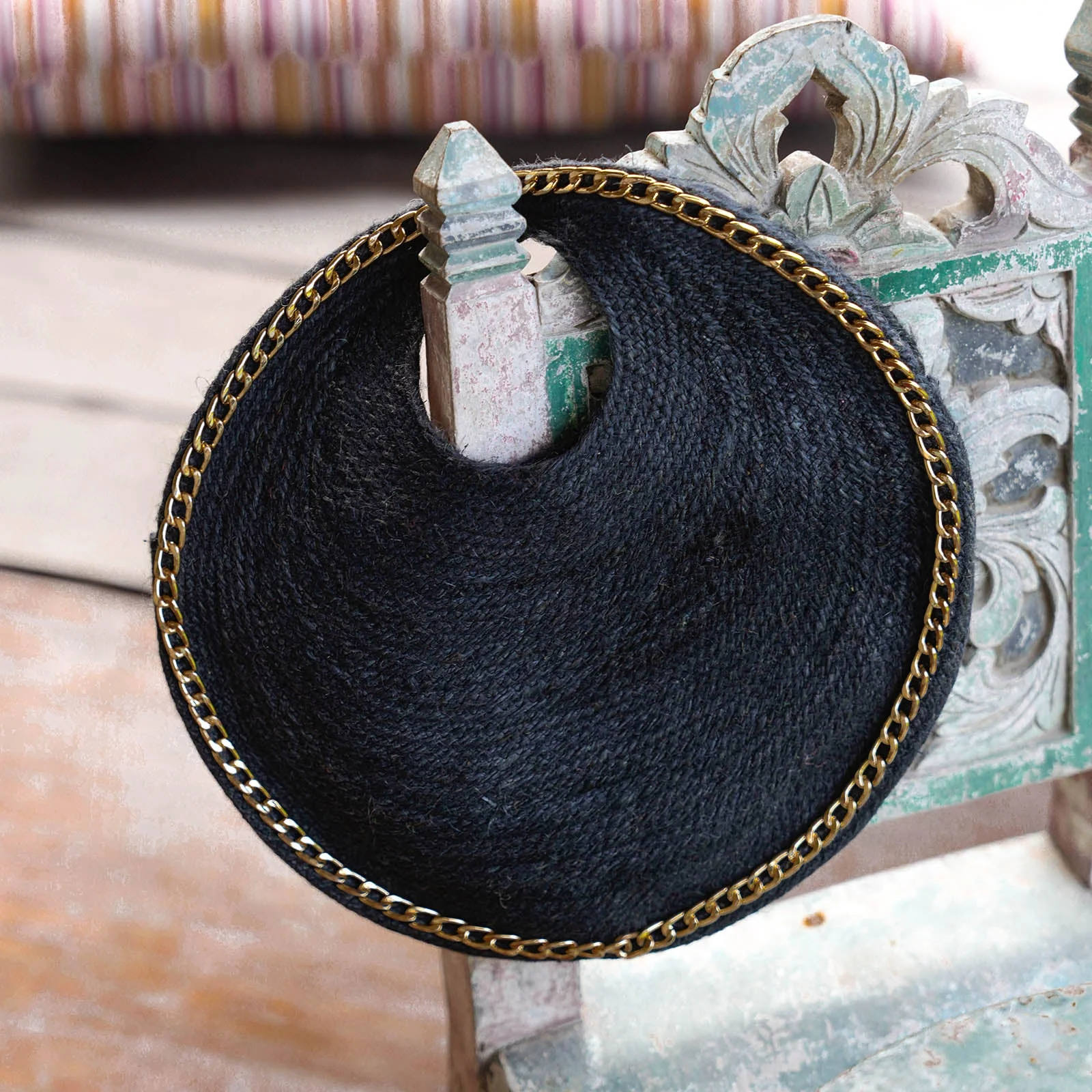 SOLO FIG Mini Black Jute Bag With Gold Chain - Image 5