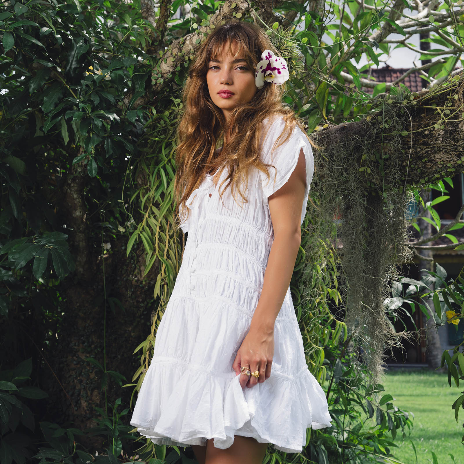 SRIKANDI Mini Ruffle Dress In White - Image 4