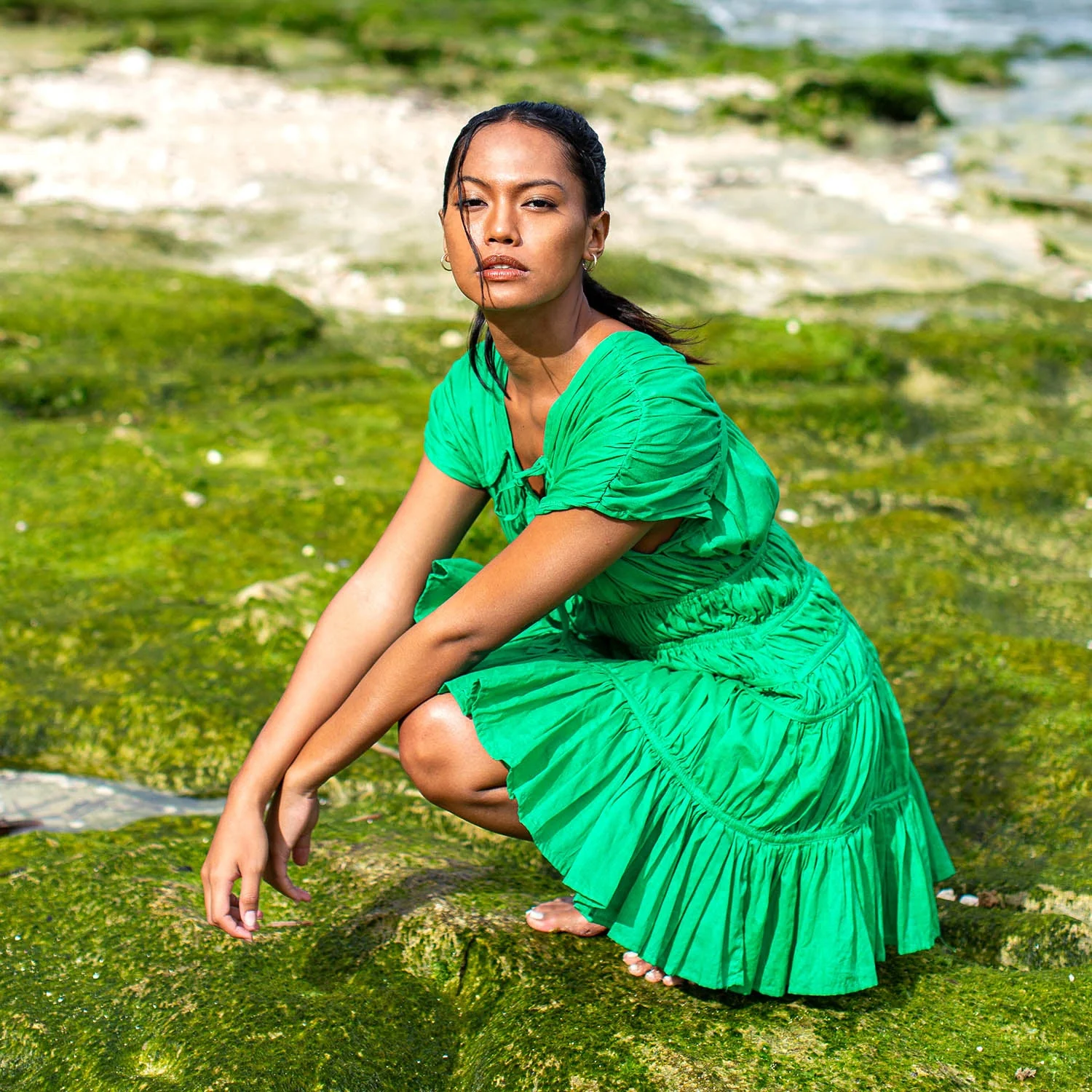 SRIKANDI Ruffle Dress In Kelly Green - Image 3