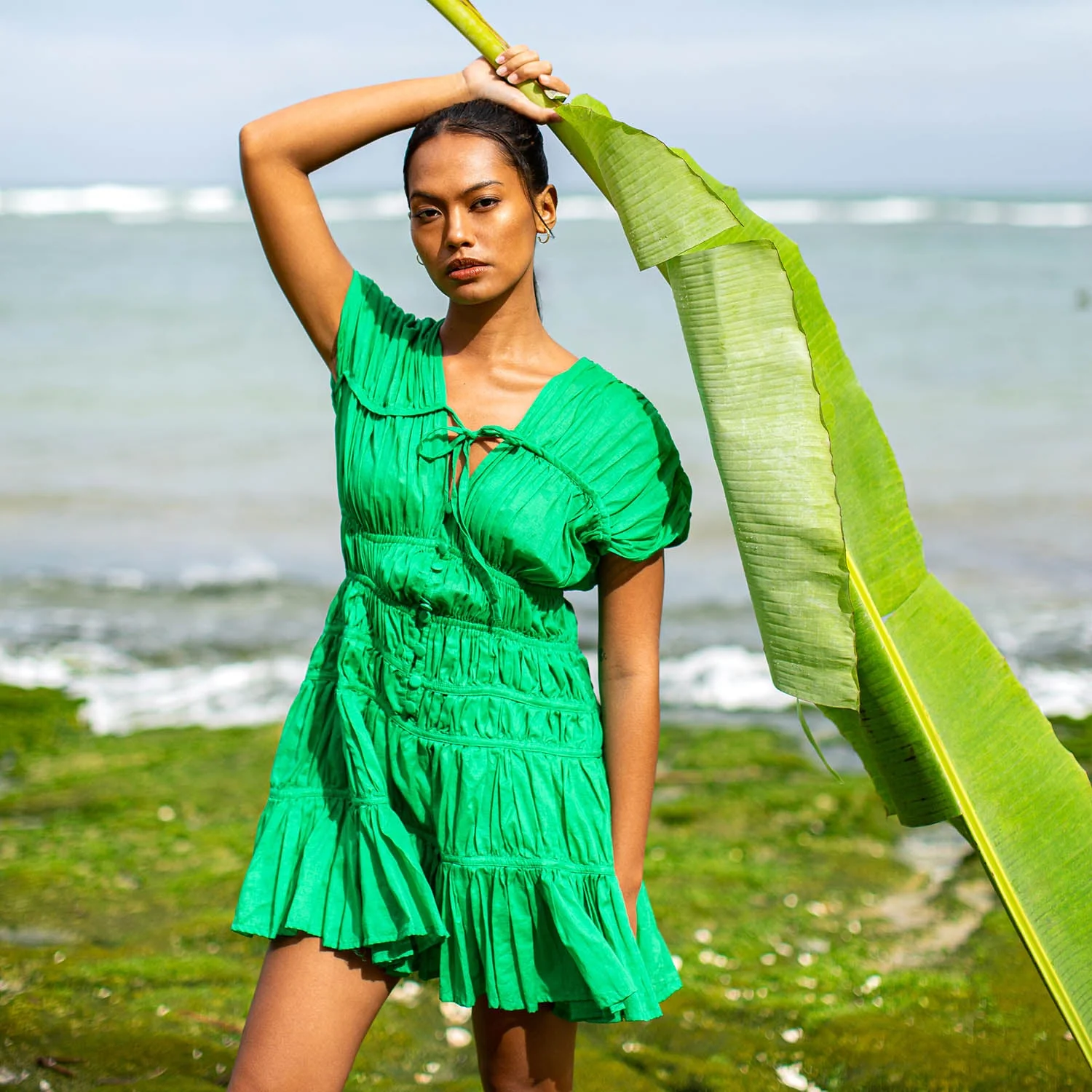SRIKANDI Ruffle Dress In Kelly Green - Image 4