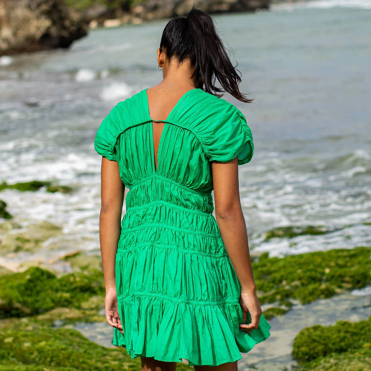 SRIKANDI Ruffle Dress In Kelly Green - Image 5