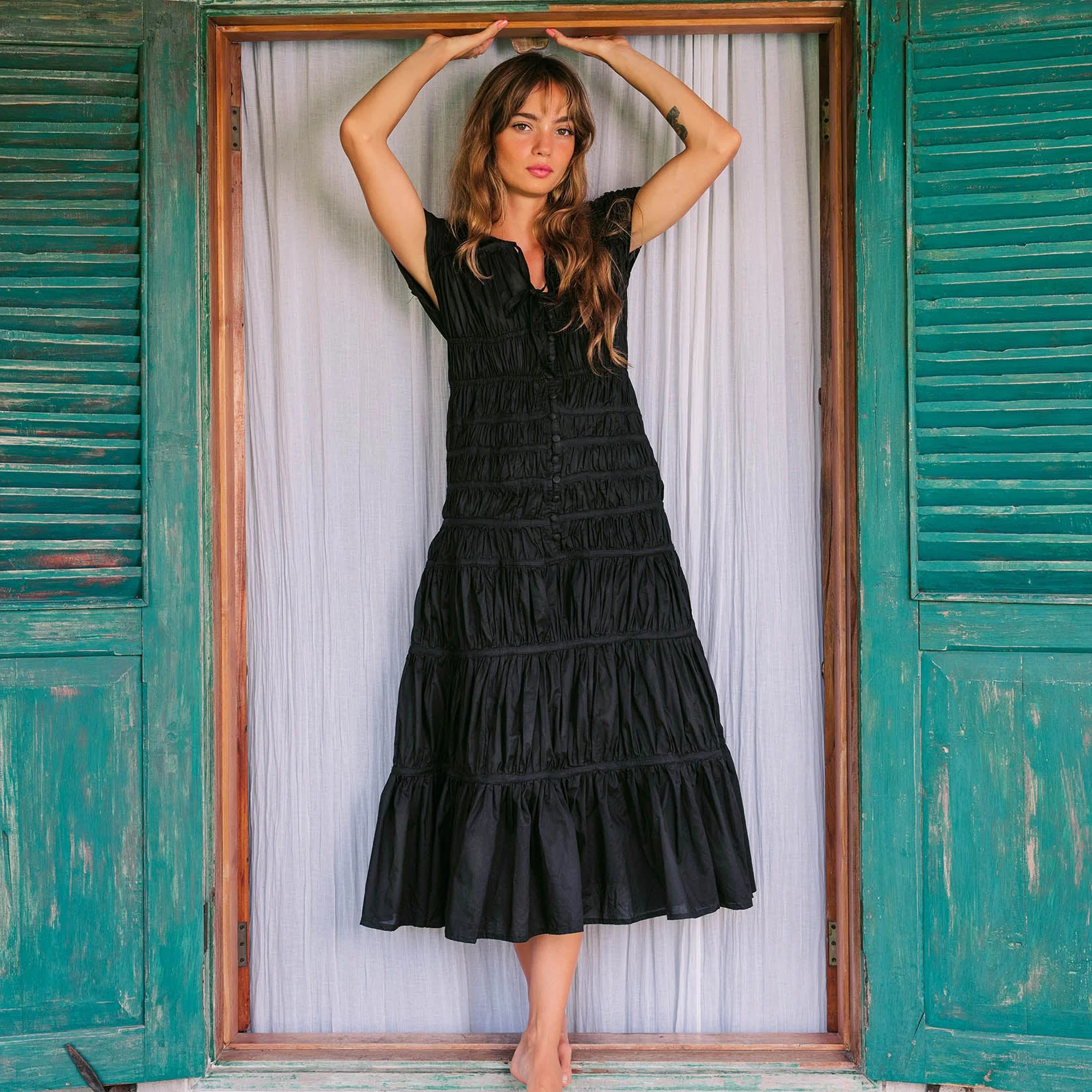 SRIKANDI Ruffle Maxi Dress In Black - Image 4