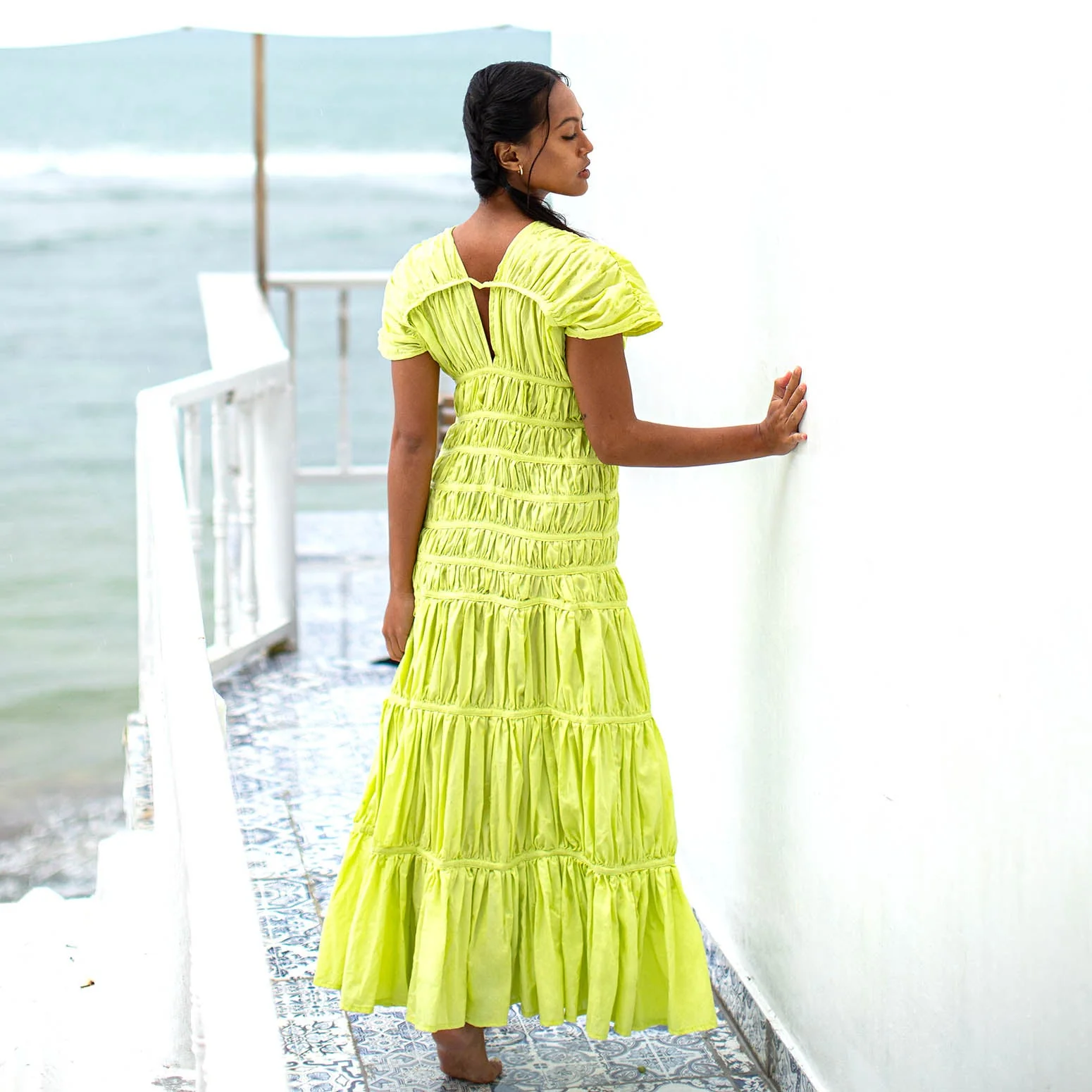 SRIKANDI Ruffle Maxi Dress In Lime Green - Image 4