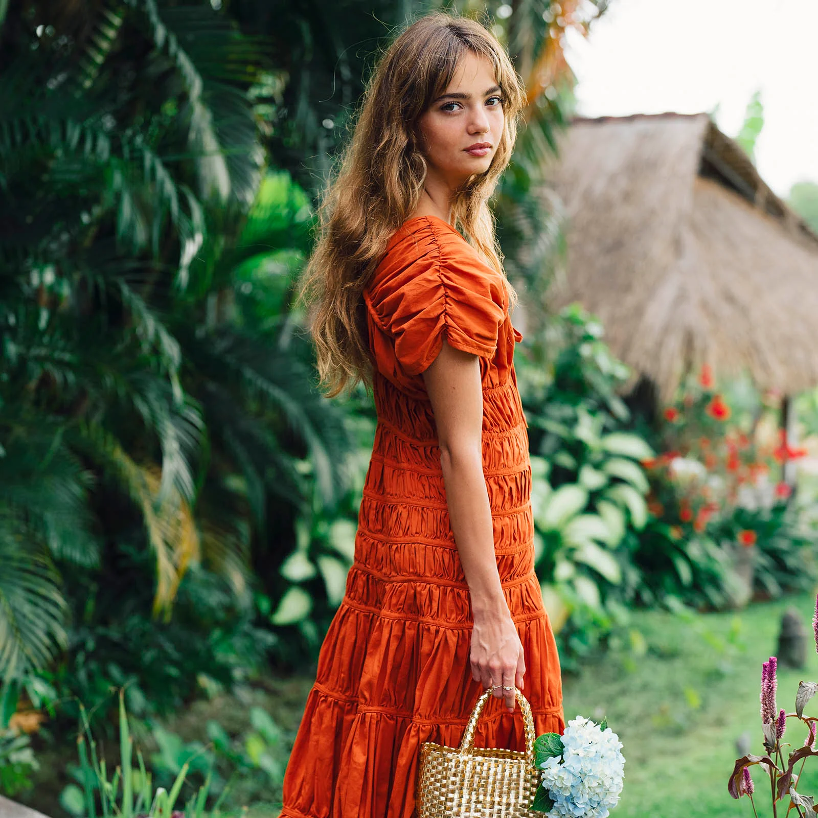 SRIKANDI Ruffle Maxi Dress In Sienna Brown - Image 3