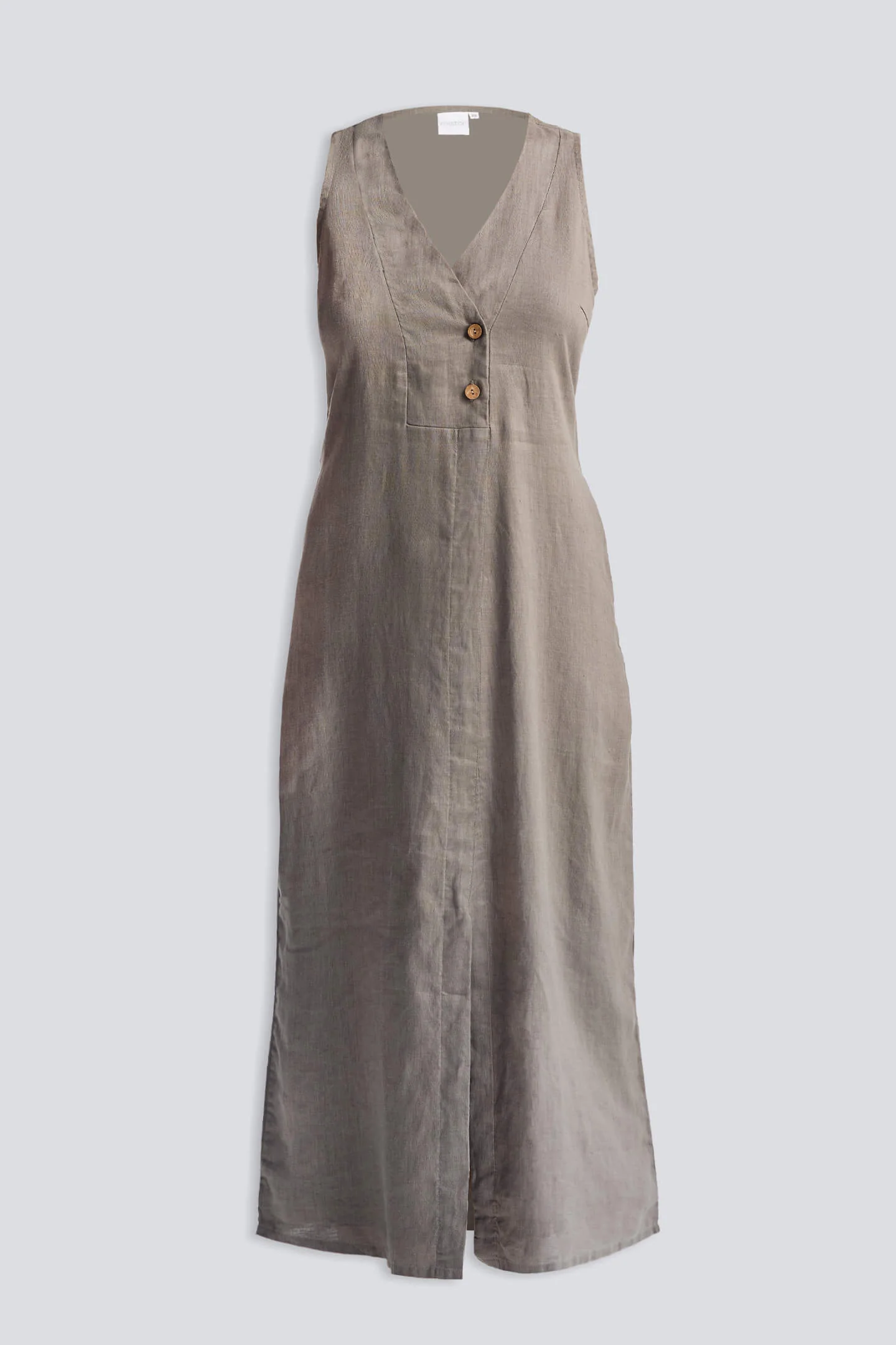 Straight Dress with Front Slit in Dark Green Hemp - Image 12