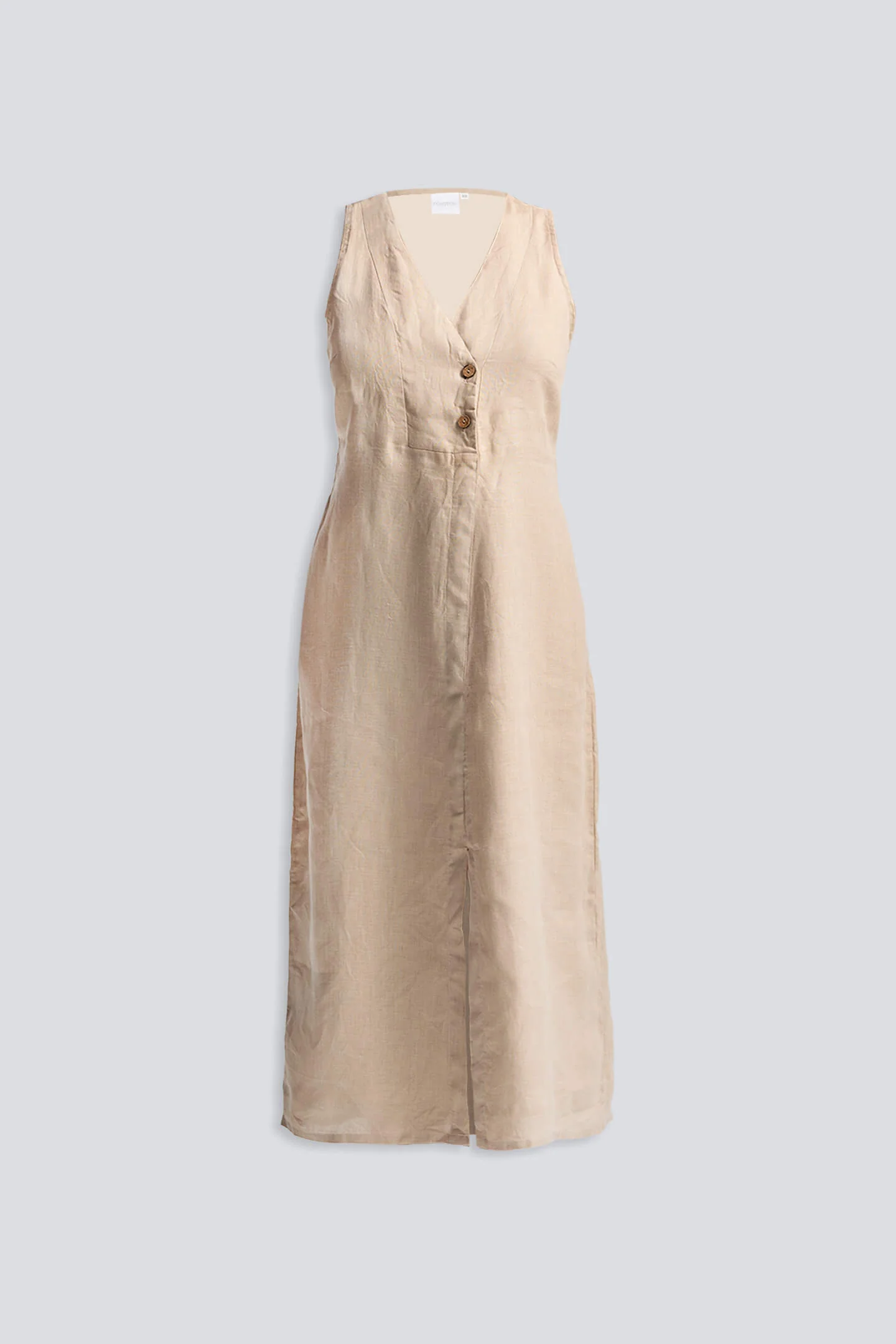 Straight Dress with Front Slit in Neutral Beige Hemp - Image 10