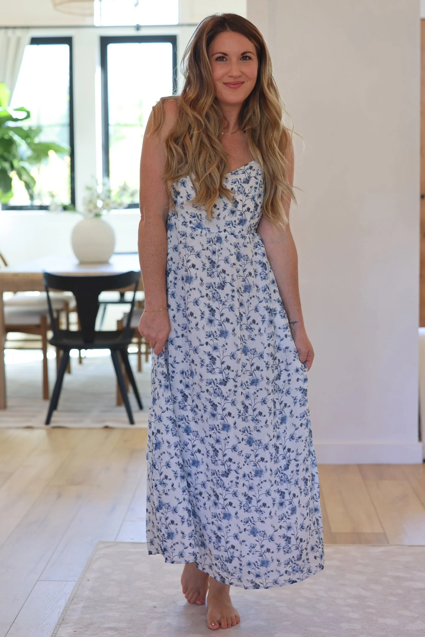 Strappy Gathered Blue Floral Midi Dress - Image 10
