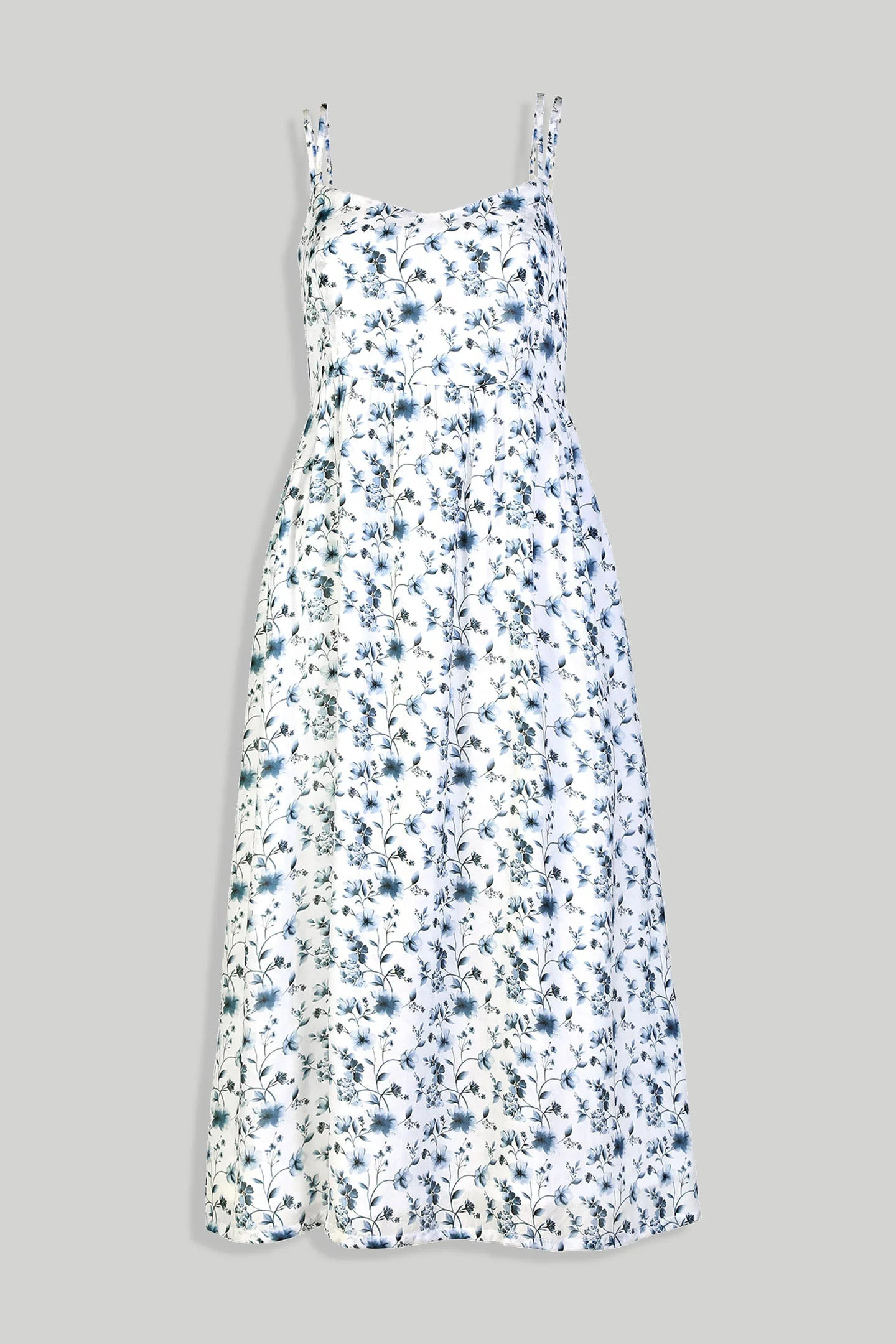 Strappy Gathered Blue Floral Midi Dress - Image 9