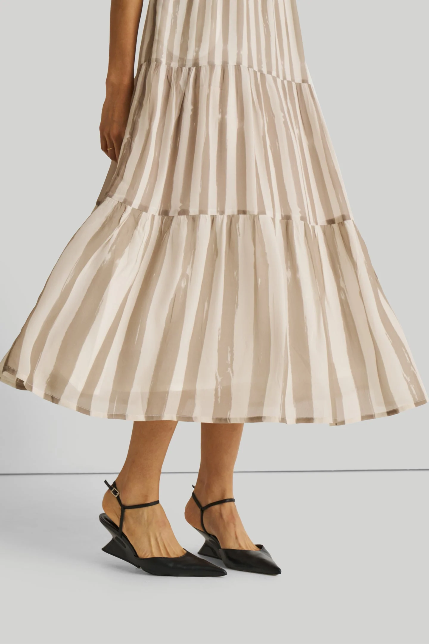 Strappy Tiered Maxi Dress in Beige Stripes - Image 6