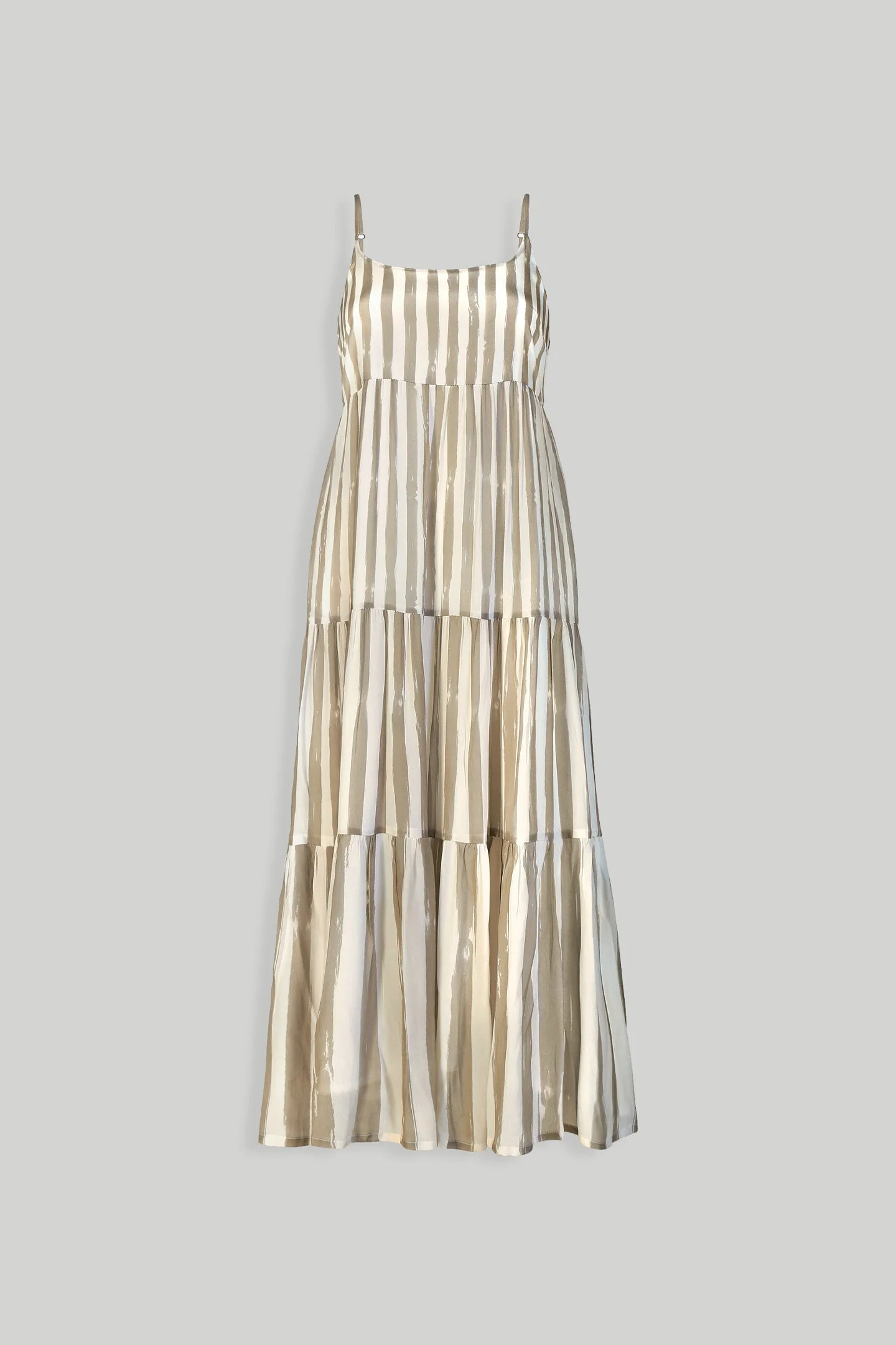 Strappy Tiered Maxi Dress in Beige Stripes - Image 9