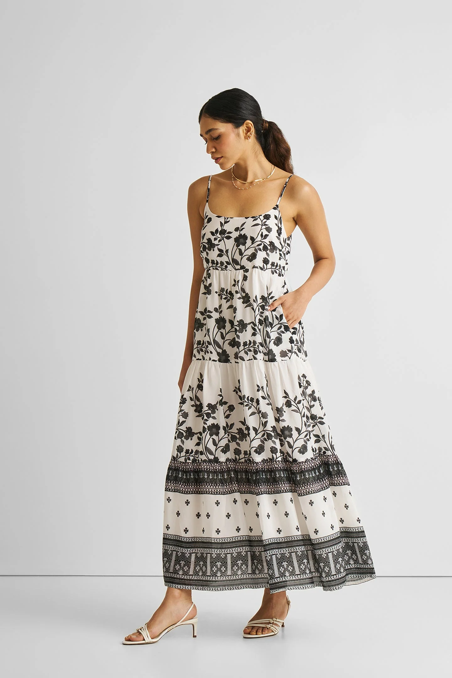 Strappy Tiered Maxi Dress in Florals - Image 3