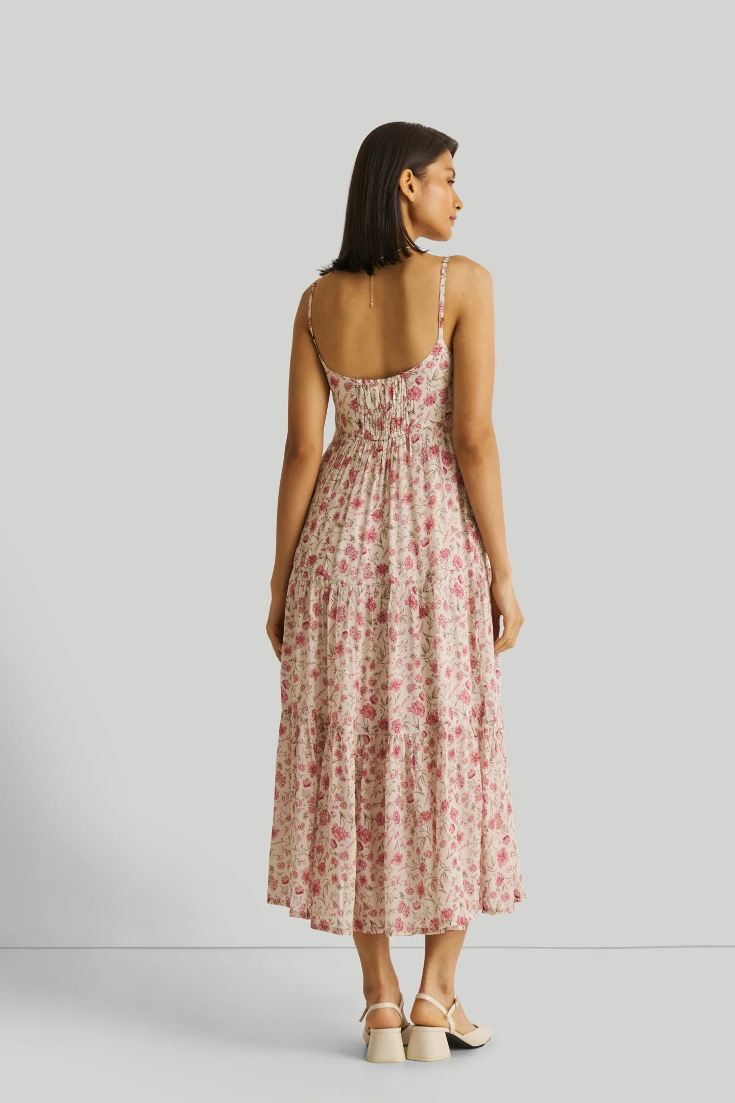 Strappy Tiered Maxi Dress in Pink Florals - Image 2
