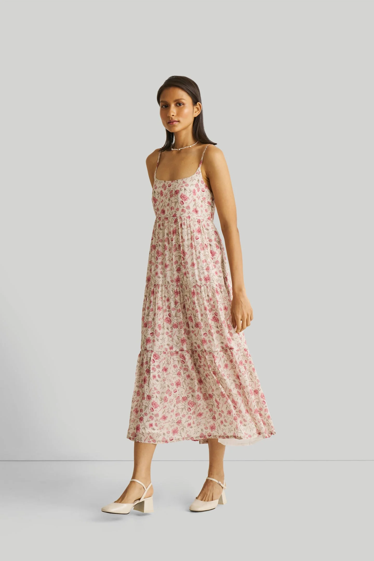 Strappy Tiered Maxi Dress in Pink Florals - Image 3