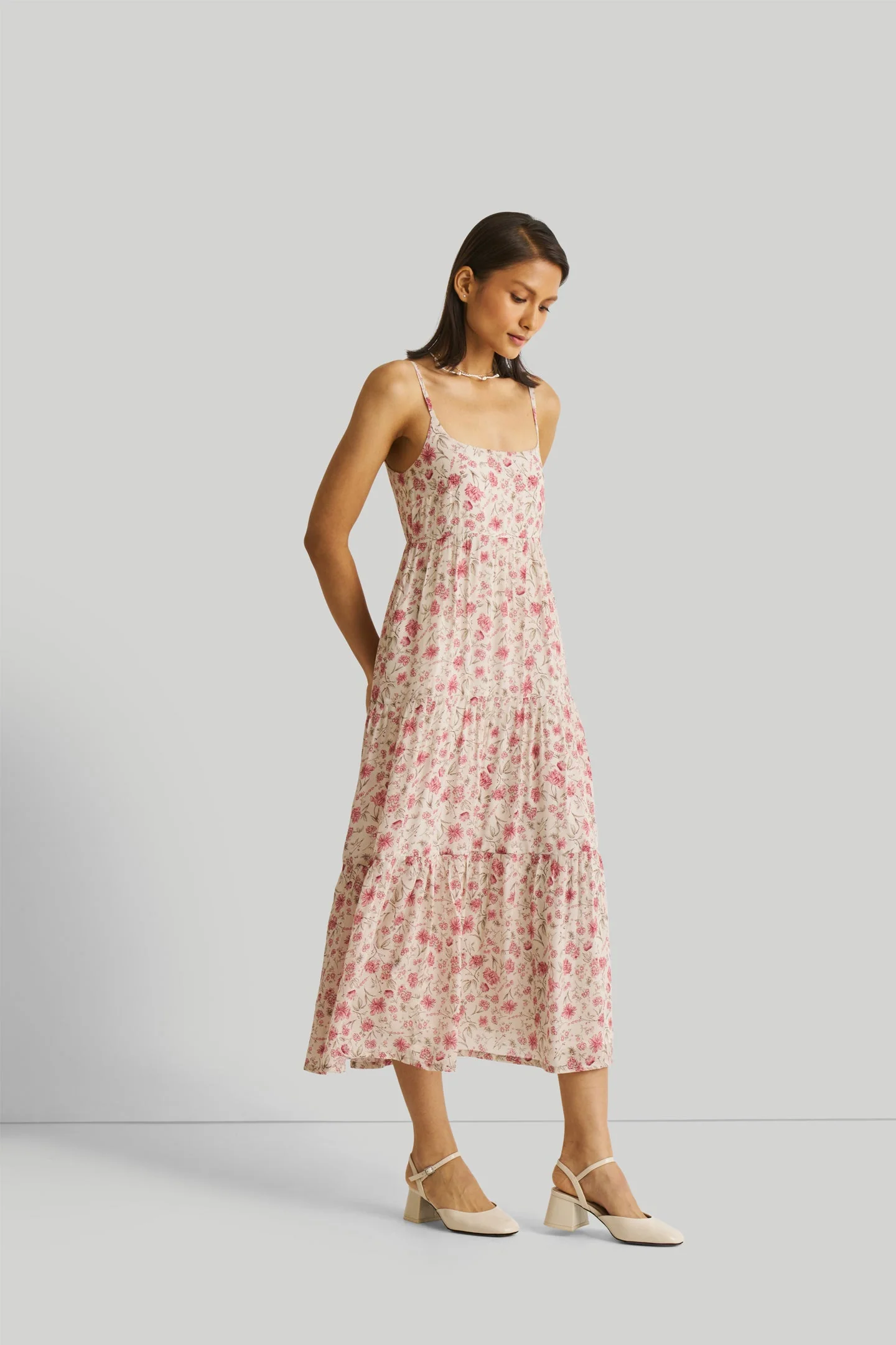 Strappy Tiered Maxi Dress in Pink Florals - Image 4