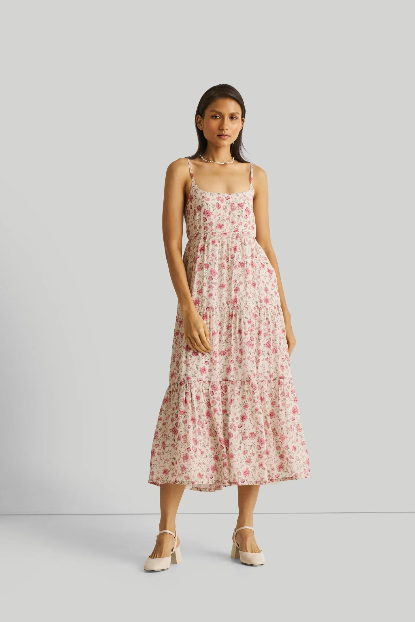 Strappy Tiered Maxi Dress in Pink Florals - Image 6