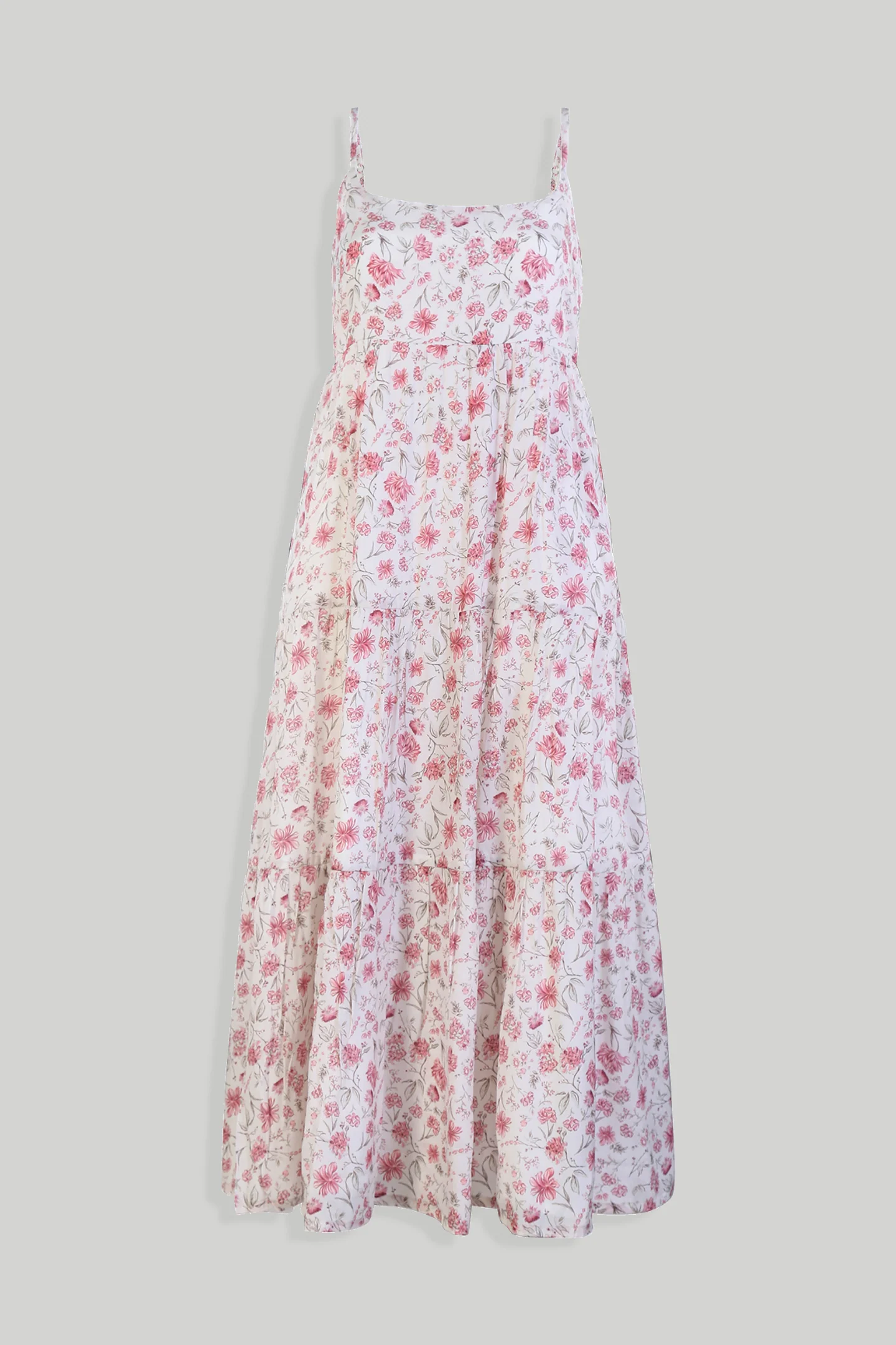 Strappy Tiered Maxi Dress in Pink Florals - Image 8