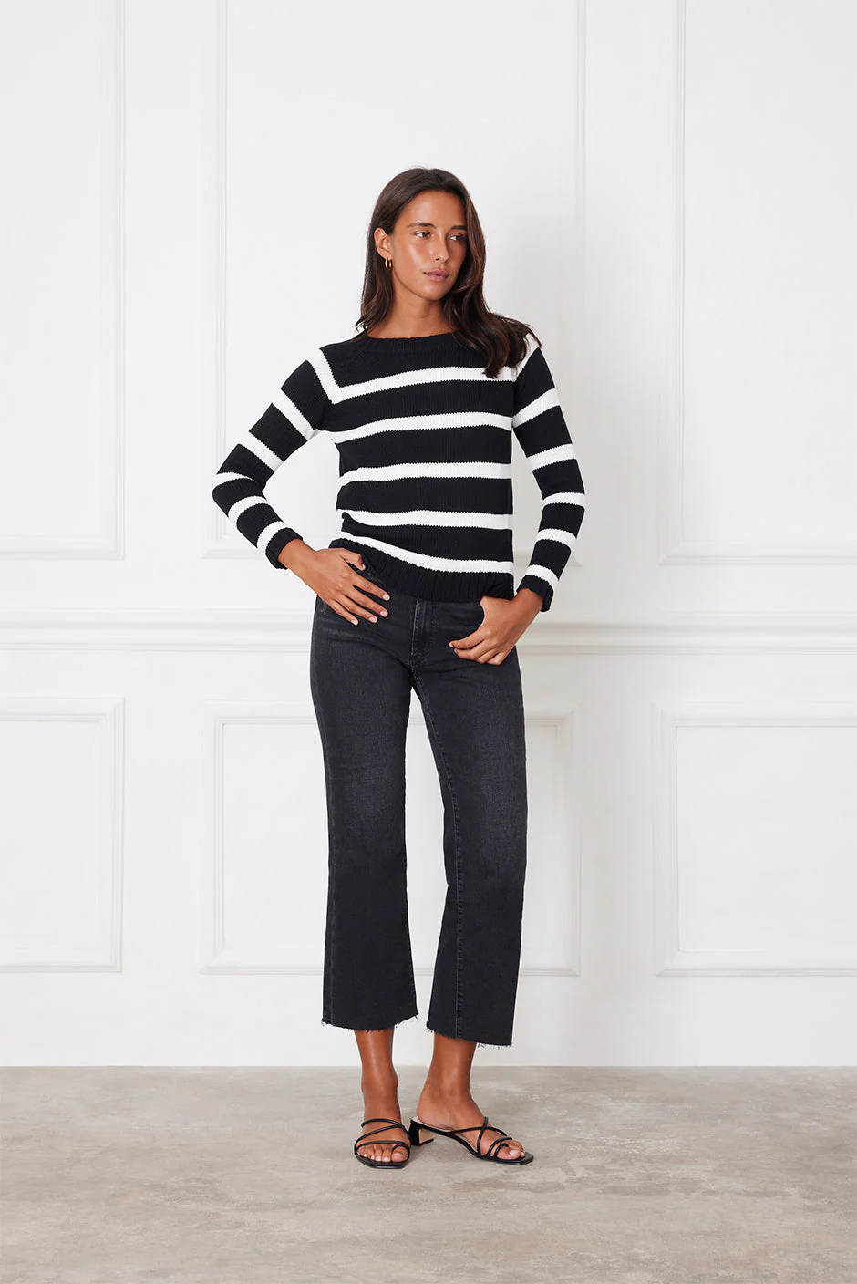 Stripe Sloane Crewneck in Black - Image 2