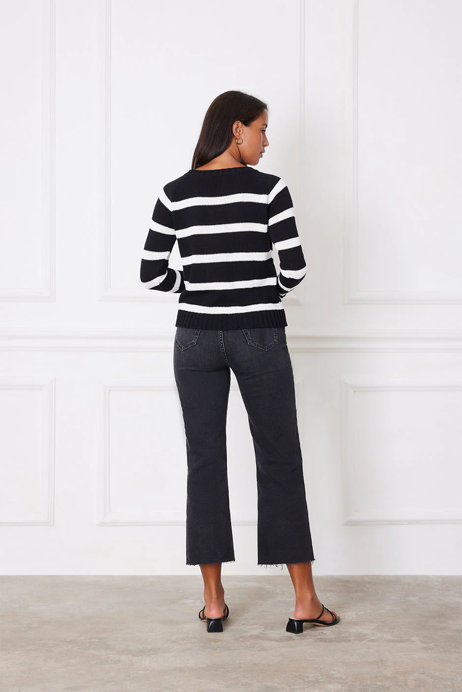 Stripe Sloane Crewneck in Black - Image 4
