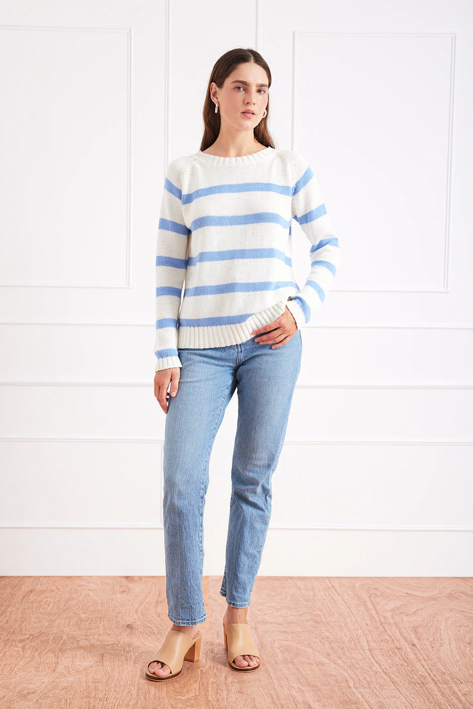 Stripe Sloane Crewneck in Coastal Blue - Image 2