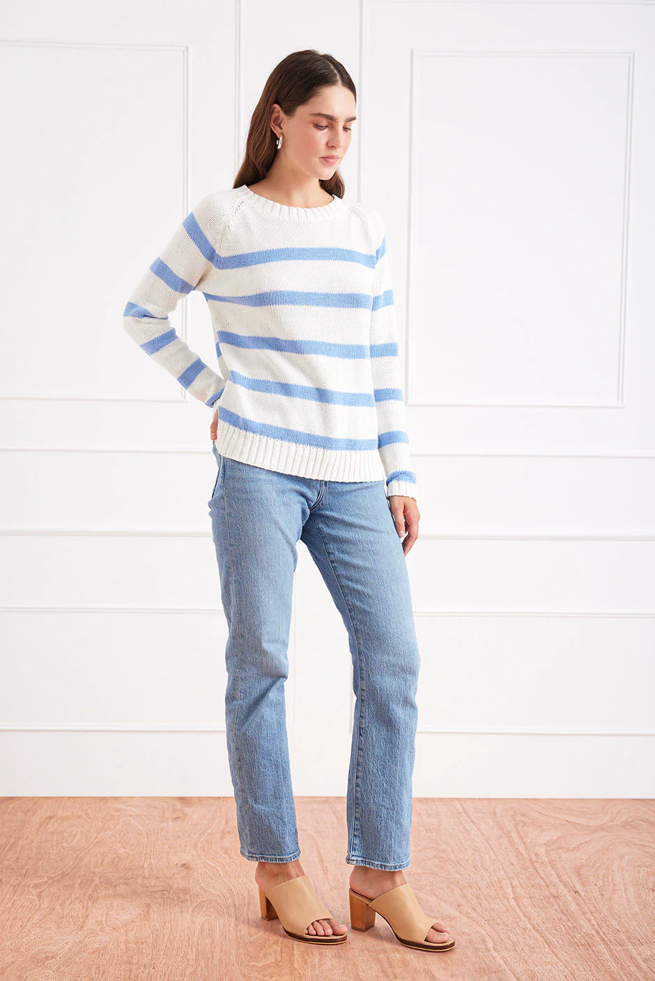Stripe Sloane Crewneck in Coastal Blue - Image 3