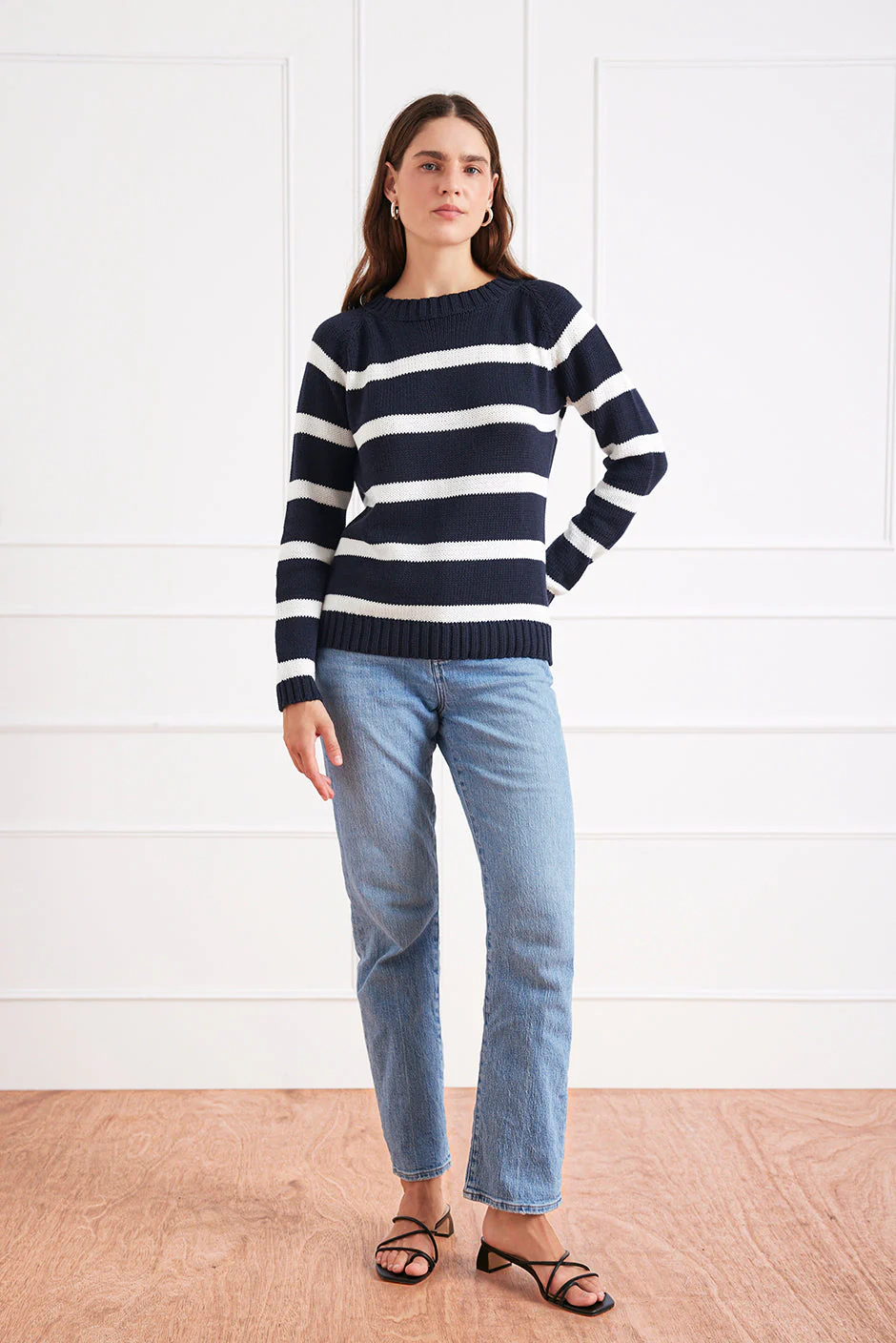 Stripe Sloane Crewneck in Midnight Navy - Image 2