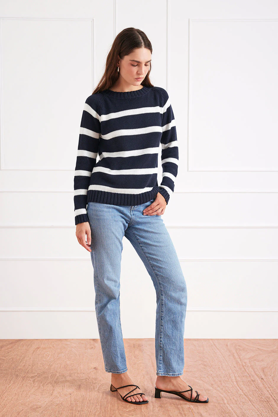 Stripe Sloane Crewneck in Midnight Navy - Image 3