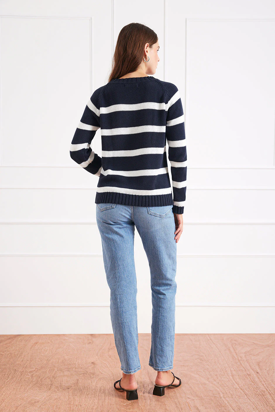 Stripe Sloane Crewneck in Midnight Navy - Image 4