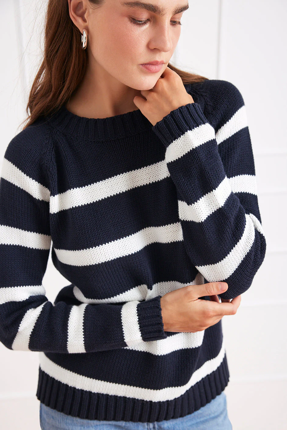 Stripe Sloane Crewneck in Midnight Navy - Image 5
