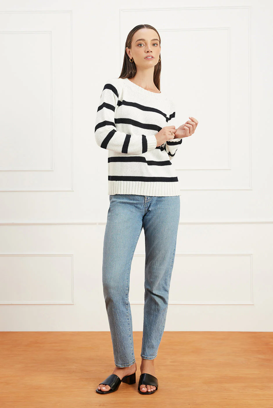 Stripe Sloane Crewneck in Off White - Image 3