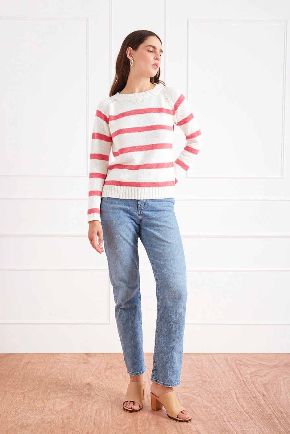 Stripe Sloane Crewneck in Raspberry - Image 2