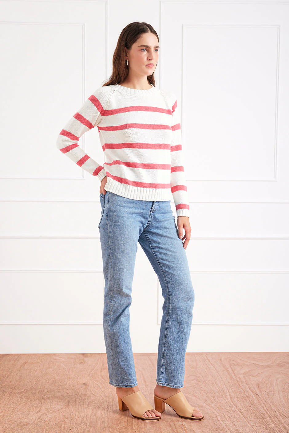 Stripe Sloane Crewneck in Raspberry - Image 3