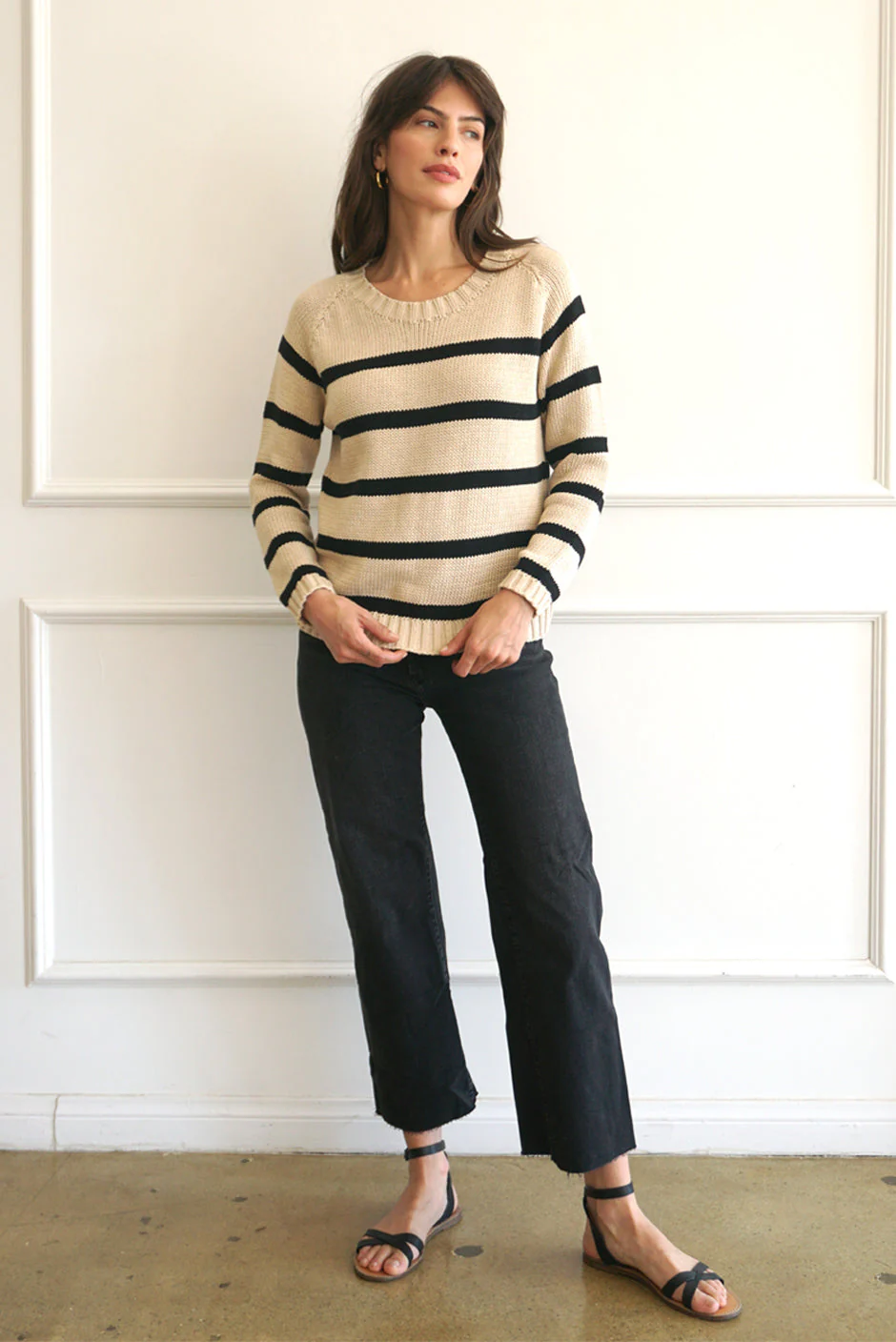 Stripe Sloane Crewneck in Sand - Image 2
