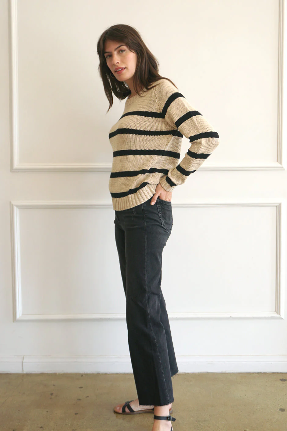Stripe Sloane Crewneck in Sand - Image 3